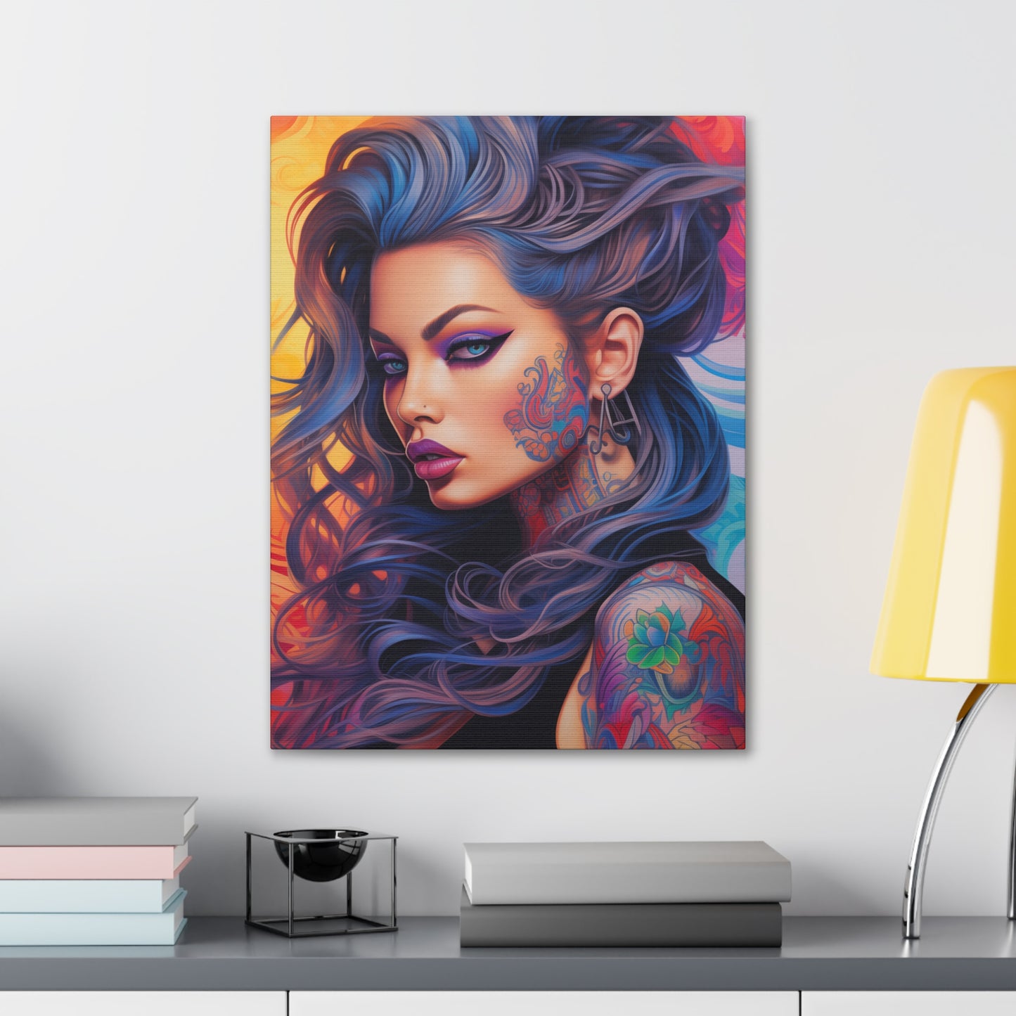 Gallery Wrapped Canvas, Edgy Tattooed Beauty, Urban Pop Art Canvas – Faye