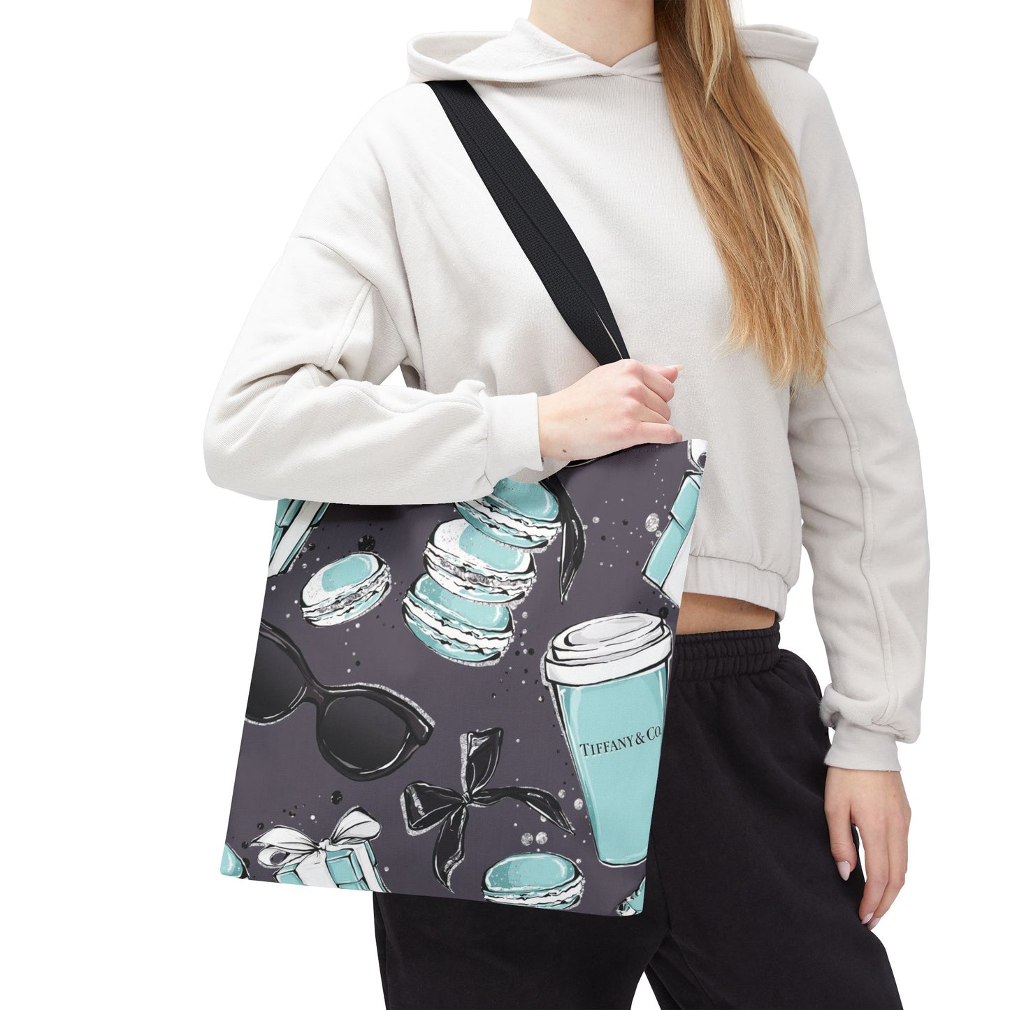 Coffee and Macarons Canvas Tote Bag, Basic Square Tote - Breakfast at Tiffany Inspired