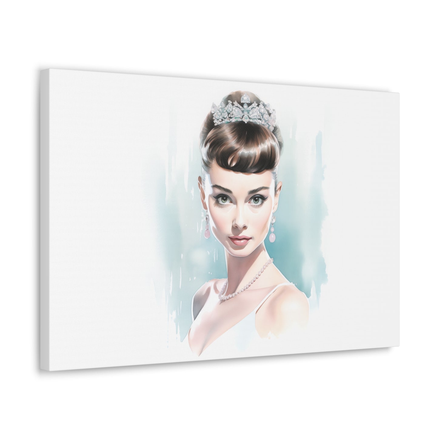 Canvas Wall Art, Gallery Wrapped Pop Art, Celebrity Wall Art – Audrey Hepburn - Robin Egg Blue
