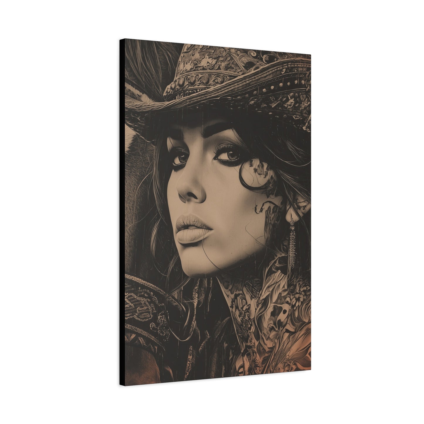 Gallery Wrapped Canvas, Wranglers and Wreckage Art Canvas, Erotic Pinup Art Canvas – Loretta