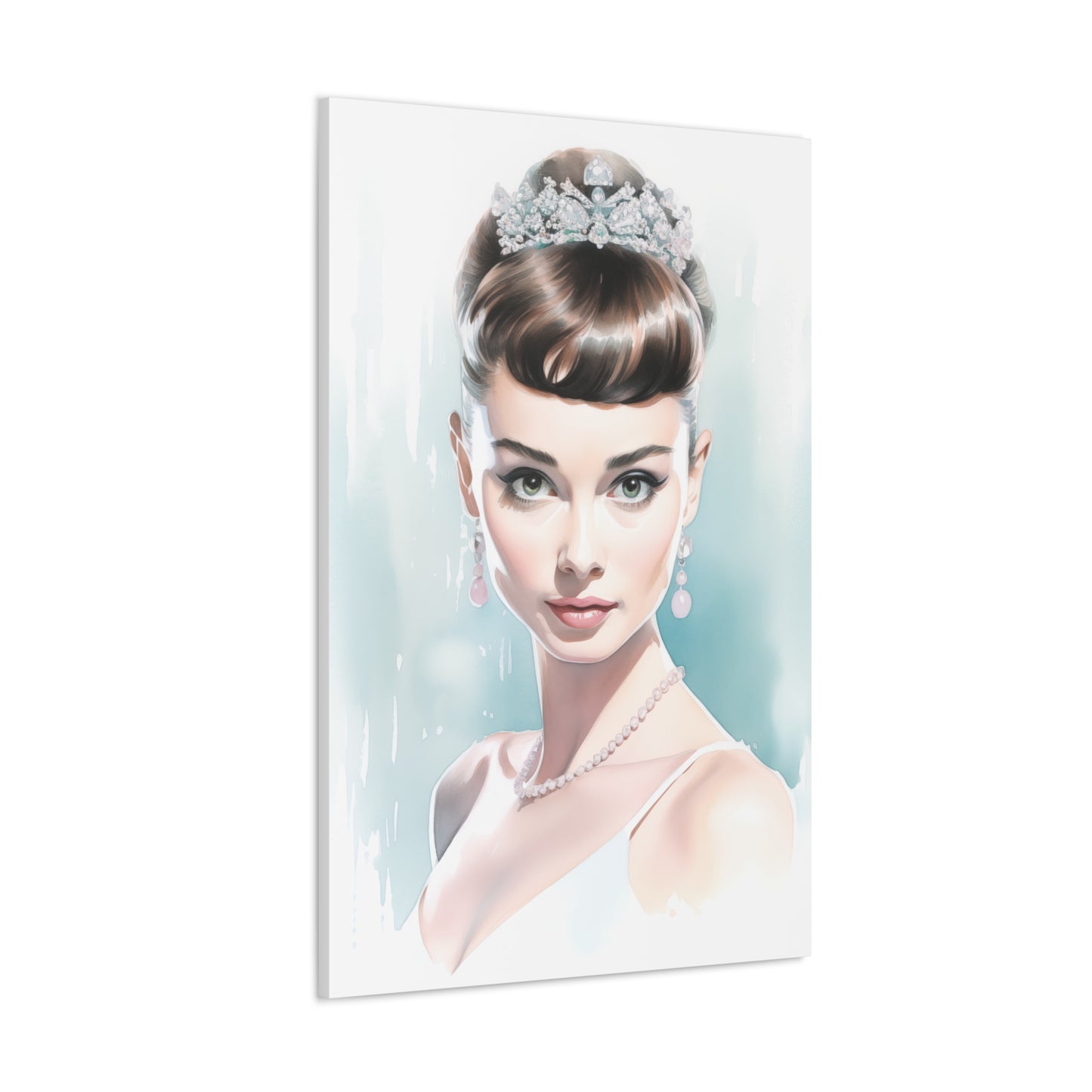 Canvas Wall Art, Gallery Wrapped Pop Art, Celebrity Wall Art – Audrey Hepburn - Robin Egg Blue