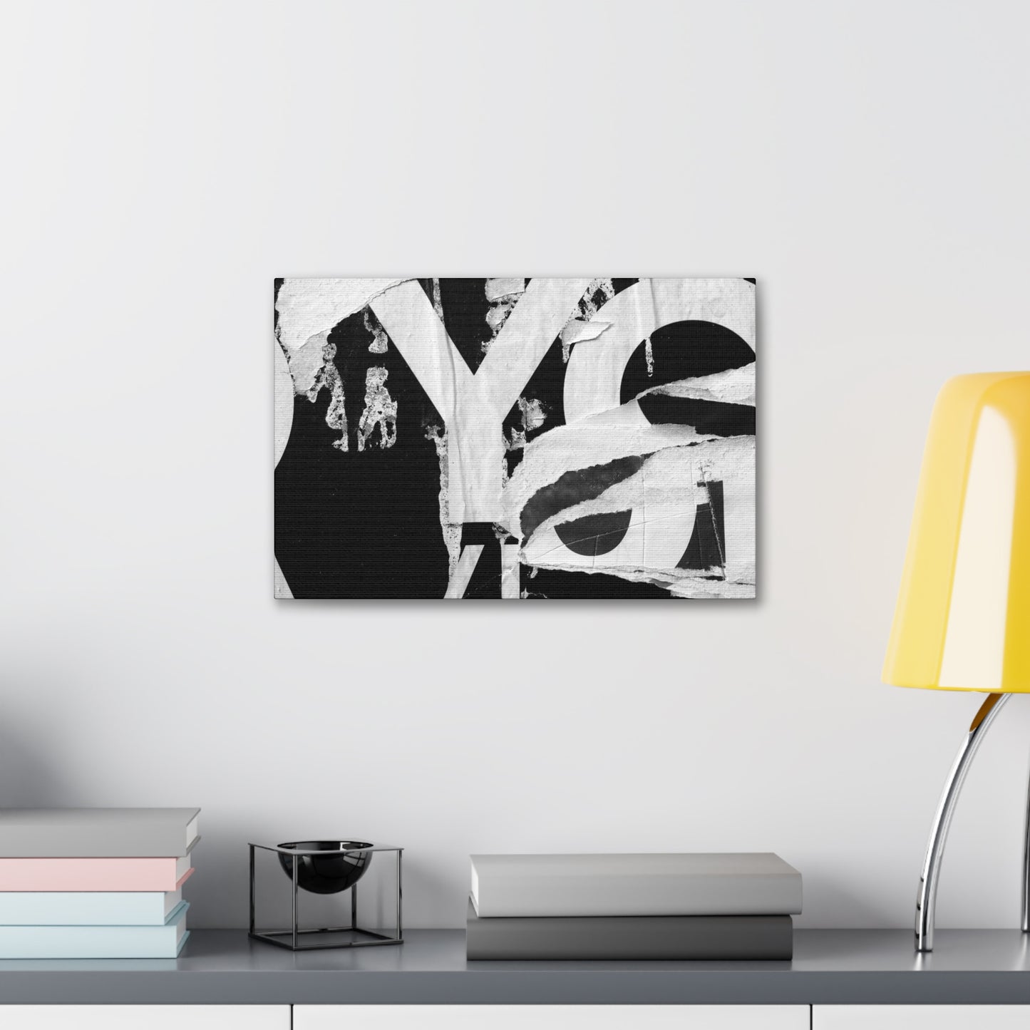 Canvas Wall Art, Gallery Wrapped Urban Street Art, Abstract Torn Poster Street Art - Black and White YO