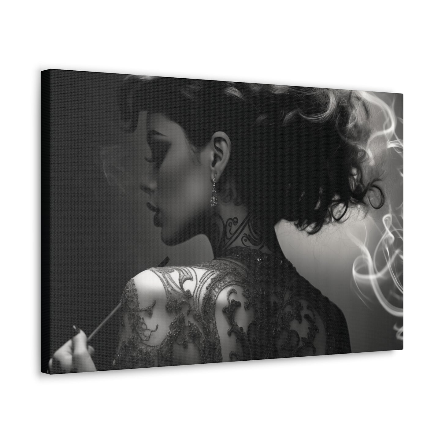 Canvas Gallery Wrap - Black and White Photography - Tattooed and Smoking