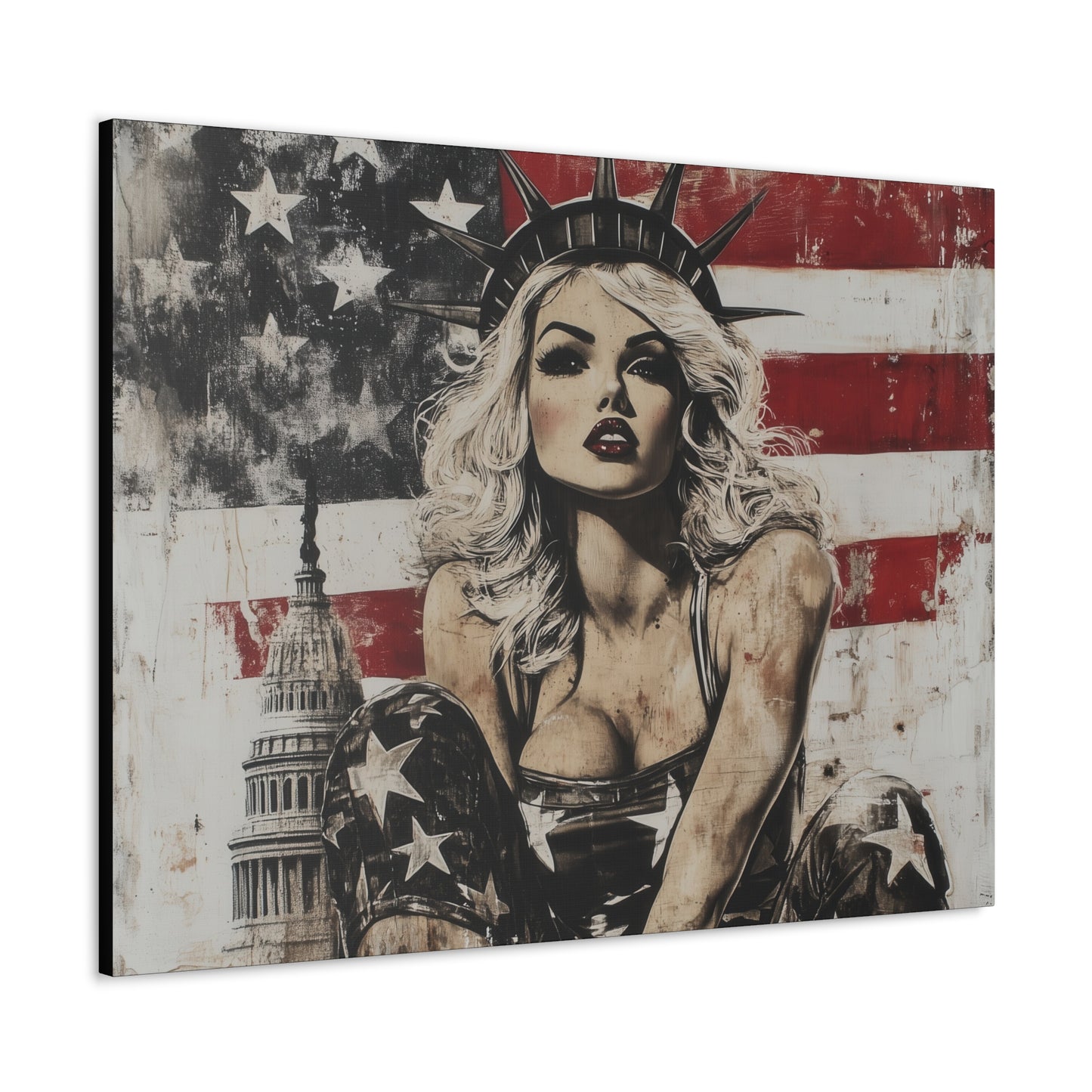 Gallery Wrapped Canvas, Liberty and Lace Art Canvas, Patriotic Art Canvas – Kimberly