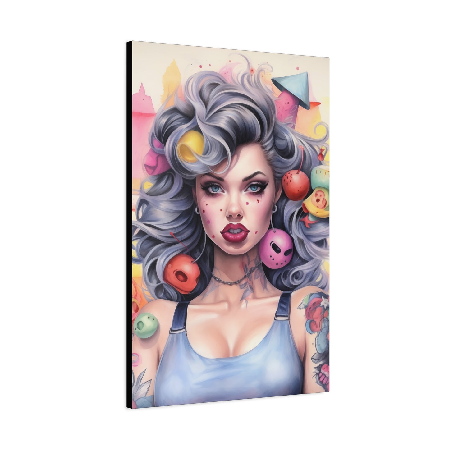 Gallery Wrapped Canvas, Tattooed Beauty, Femme Doll Pop Art Canvas – Lila