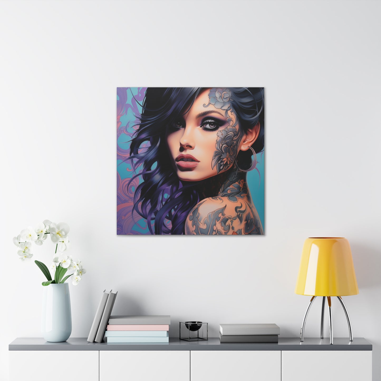 Gallery Wrapped Canvas, Edgy Tattooed Beauty, Urban Pop Art Canvas – Dominique