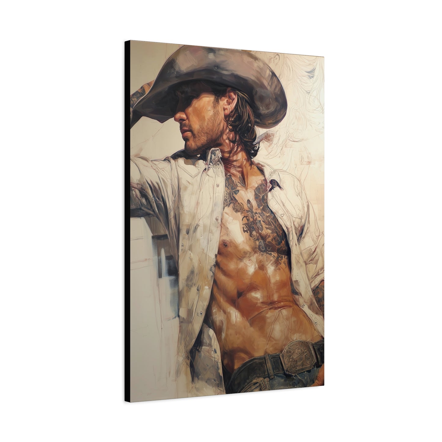 Gallery Wrapped Canvas, Wranglers and Wreckage Art Canvas, Erotic Pinup Art Canvas – Wyatt