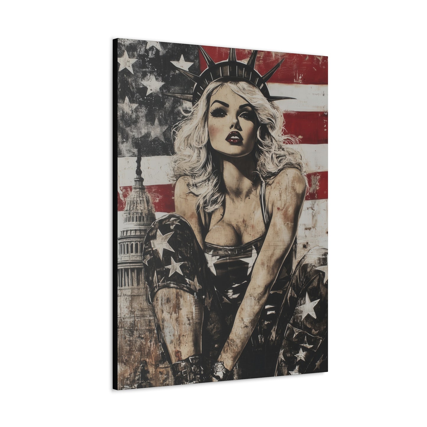 Gallery Wrapped Canvas, Liberty and Lace Art Canvas, Patriotic Art Canvas – Kimberly