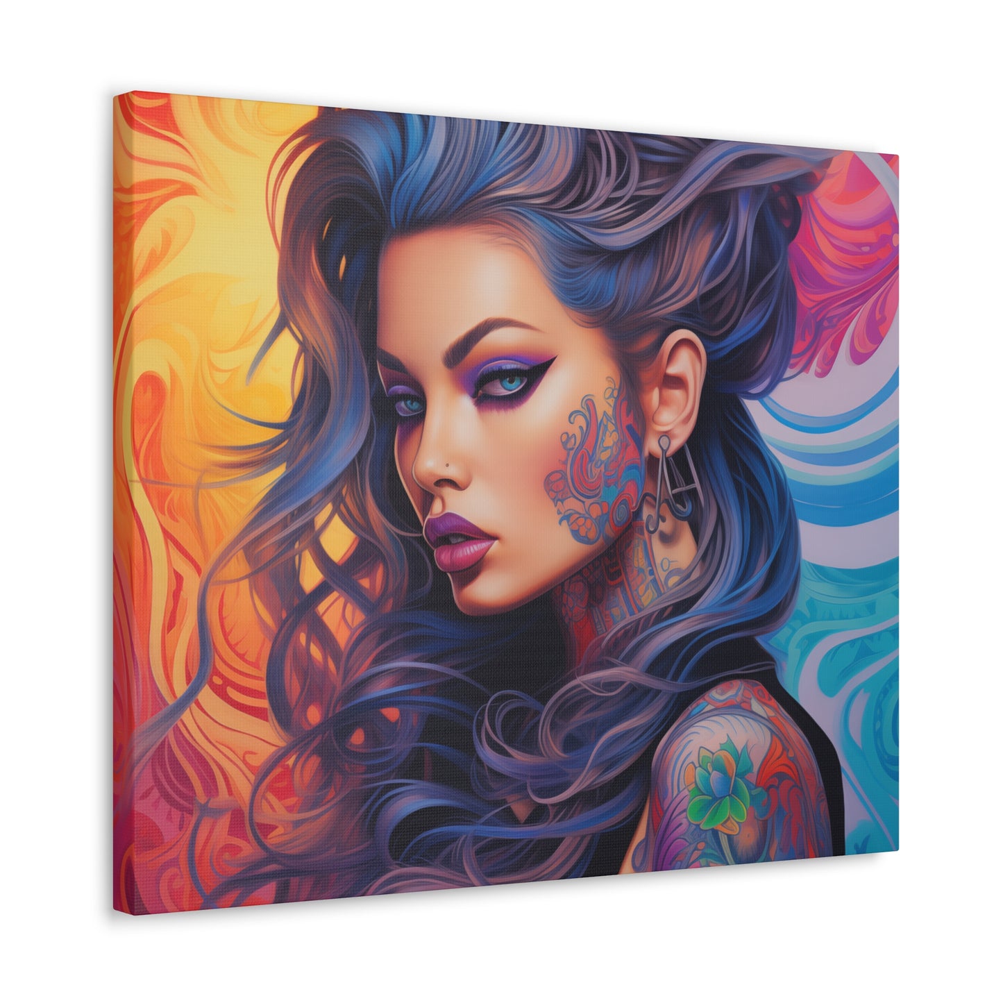 Gallery Wrapped Canvas, Edgy Tattooed Beauty, Urban Pop Art Canvas – Faye