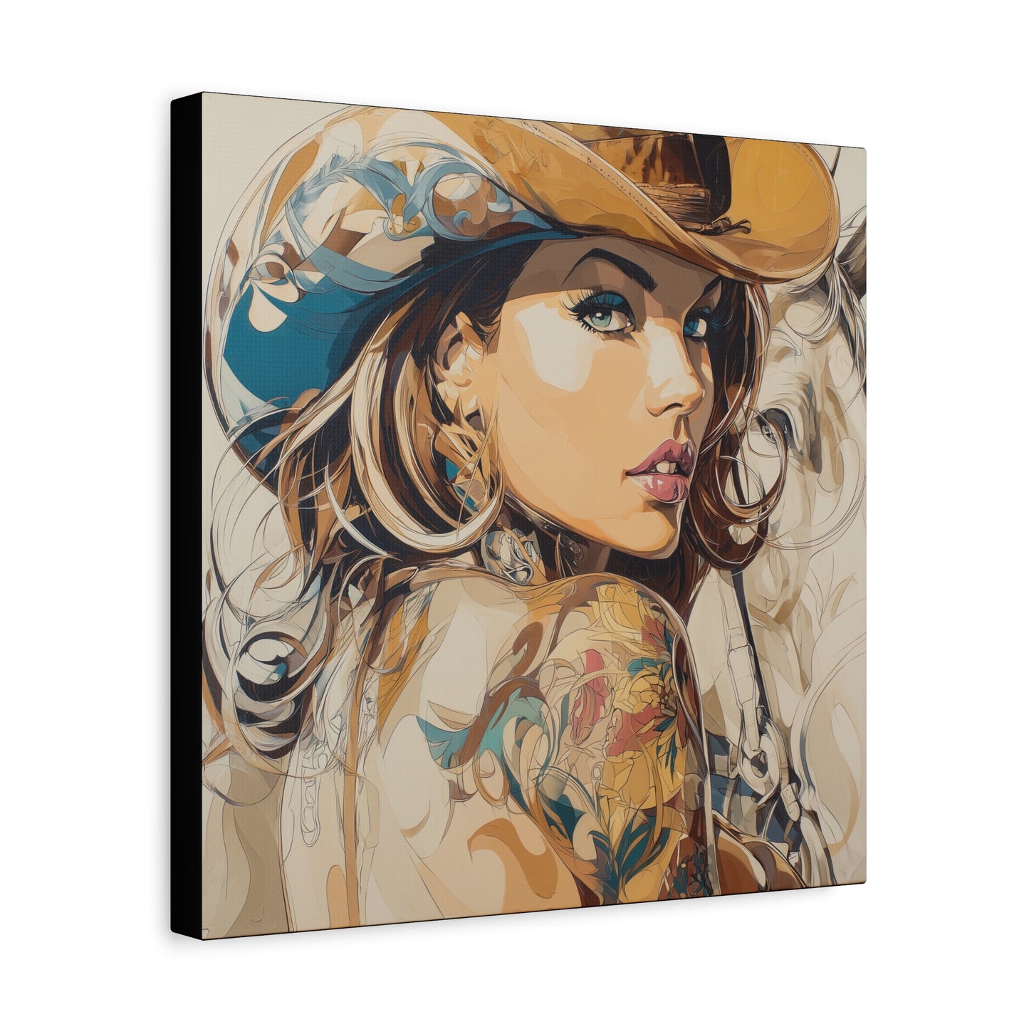 Gallery Wrapped Canvas, Wranglers and Wreckage Art Canvas, Erotic Pinup Art Canvas – Tessa