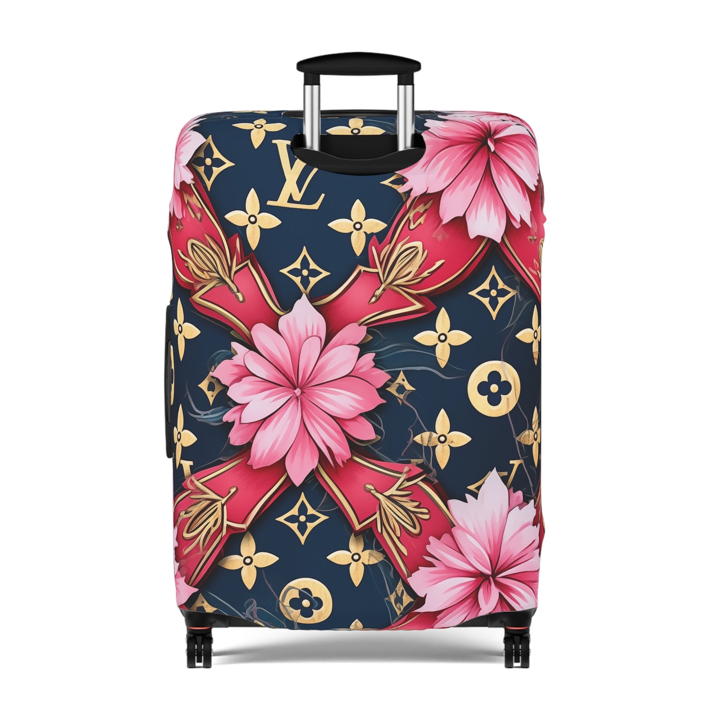 Designer Inspired Luggage Cover - LV Navy Pink Blossom