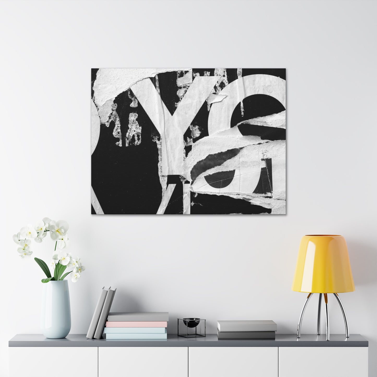 Canvas Wall Art, Gallery Wrapped Urban Street Art, Abstract Torn Poster Street Art - Black and White YO