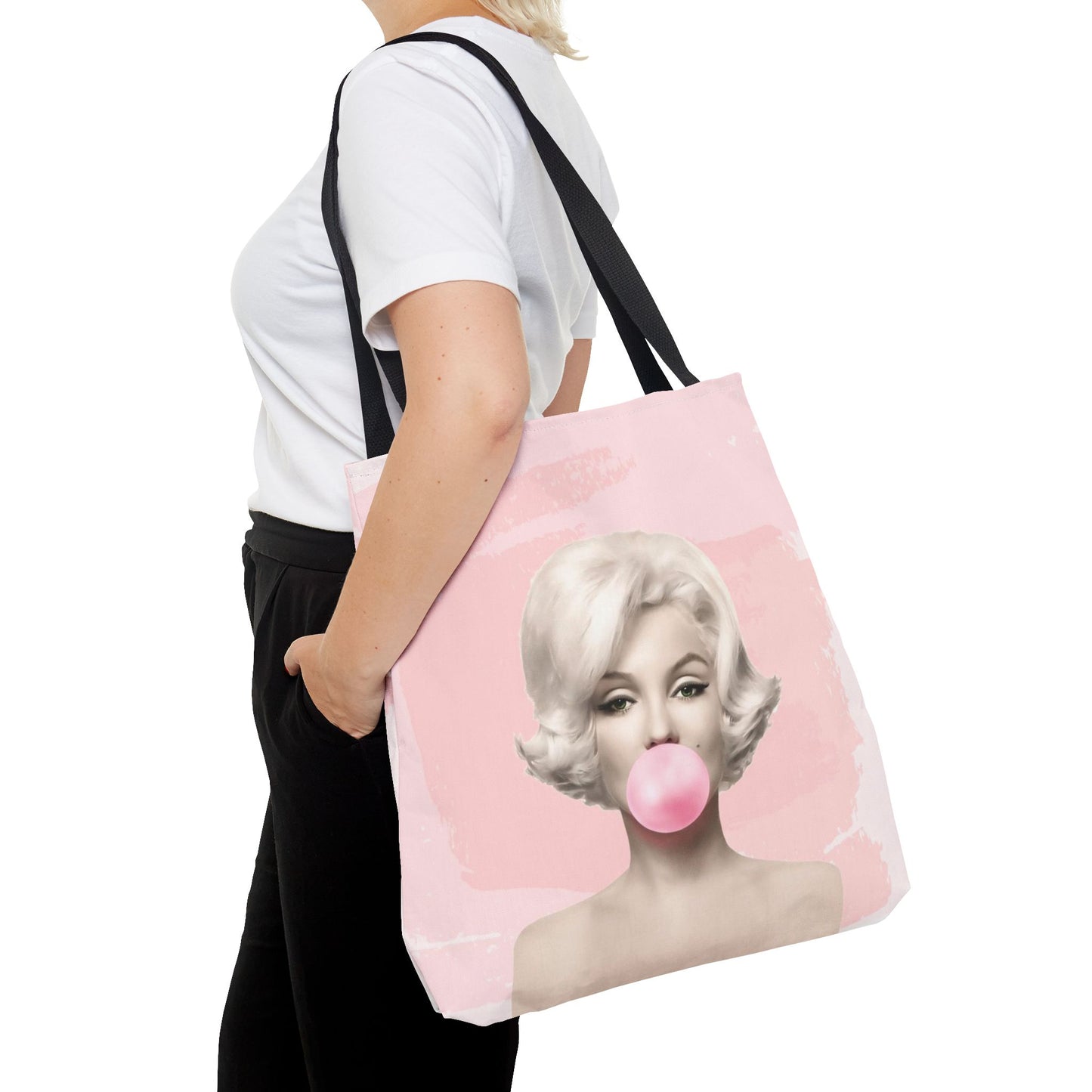 Marilyn Monroe Canvas Tote Bag, Basic Square Tote - Blond Bombshell, Pink Marilyn Monroe Bubblegum Tote