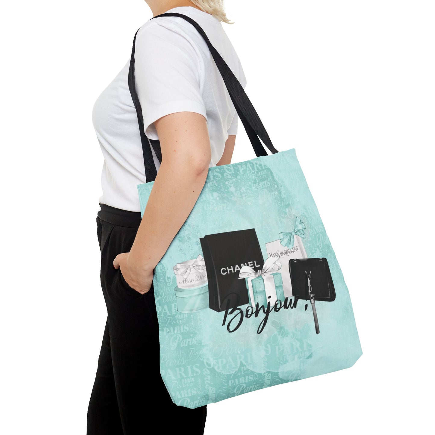 Bonjour Tote Bag, Utility Tote - Designer Inspired Tote - Fashion Tote - Breakfast at Tiffany