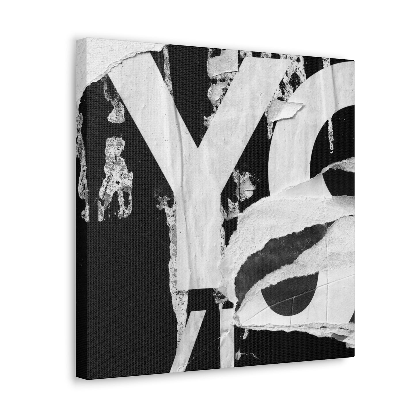Canvas Wall Art, Gallery Wrapped Urban Street Art, Abstract Torn Poster Street Art - Black and White YO