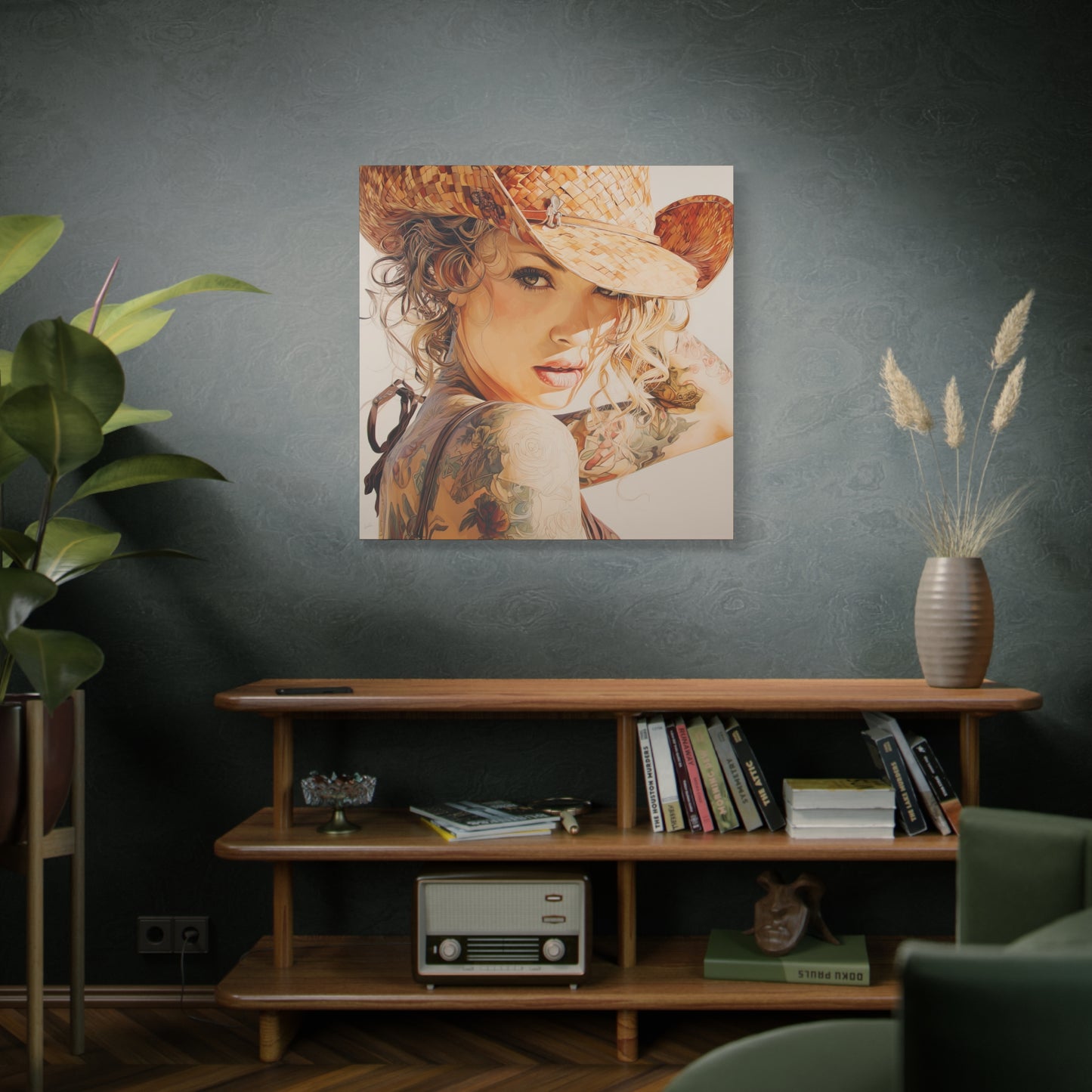 Gallery Wrapped Canvas, Wranglers and Wreckage Art Canvas, Erotic Pinup Art Canvas – Sadie
