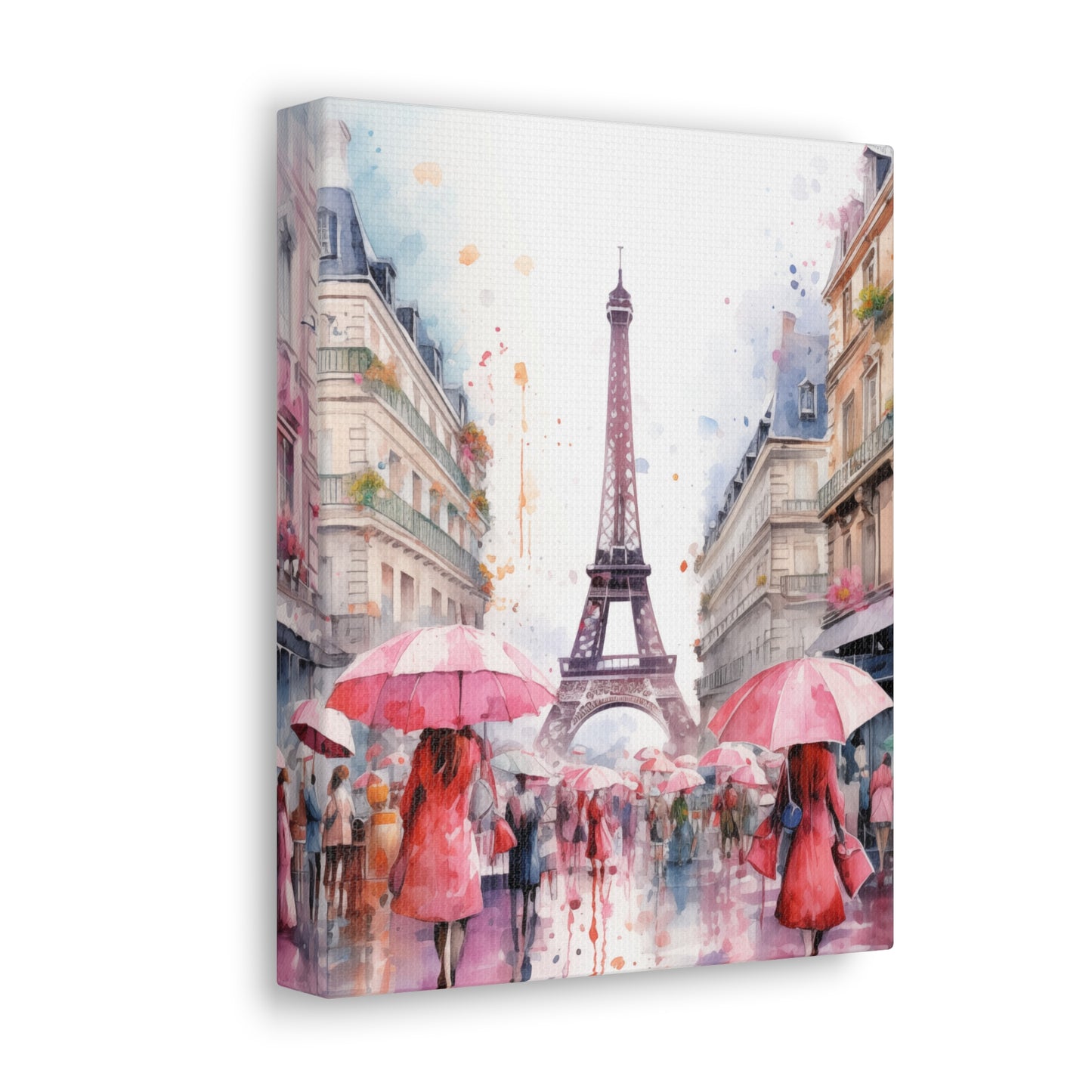 Eiffel Tower Wall Art, Paris France, Canvas Gallery Wrap - Pink Umbrellas