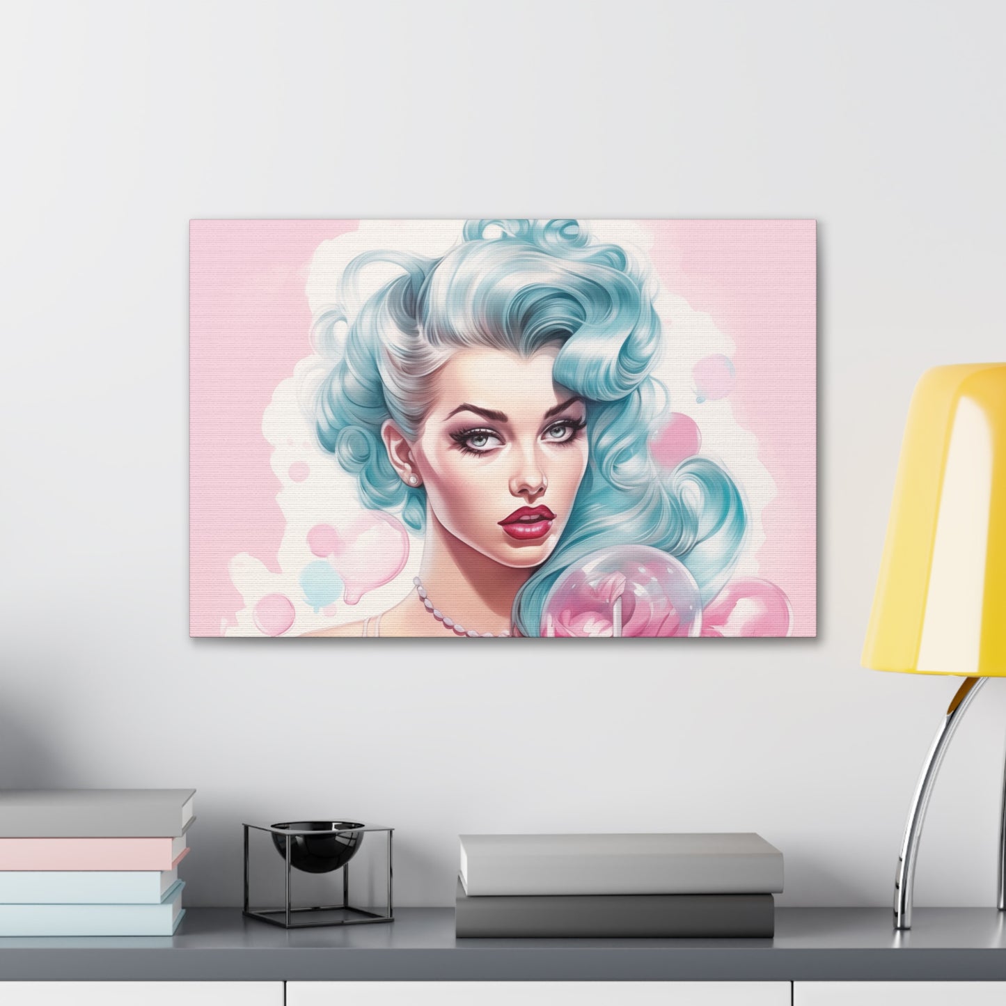 Canvas Gallery Wrapped High-Fashion Wall Art, Stylish Decor, Retro Femme Doll Pop Art – Tessa