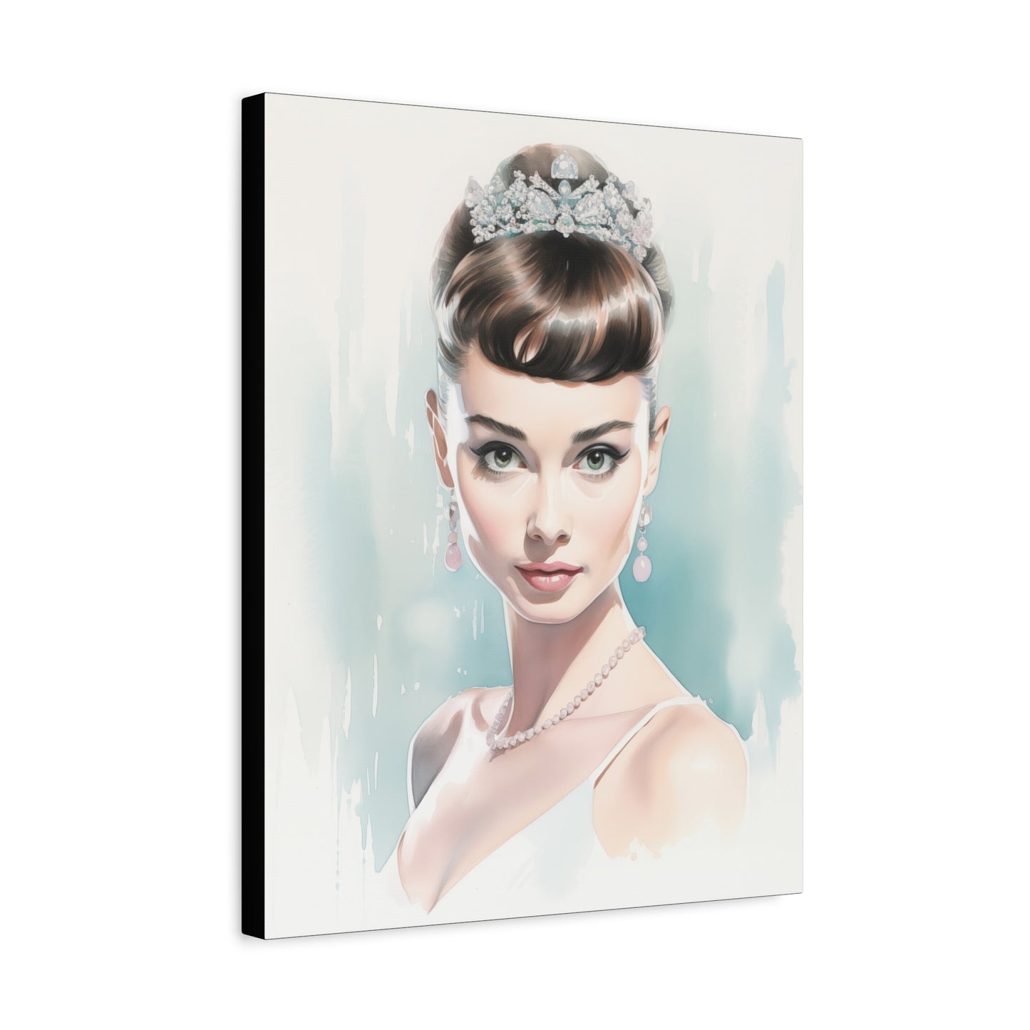 Canvas Wall Art, Gallery Wrapped Pop Art, Celebrity Wall Art – Audrey Hepburn - Robin Egg Blue