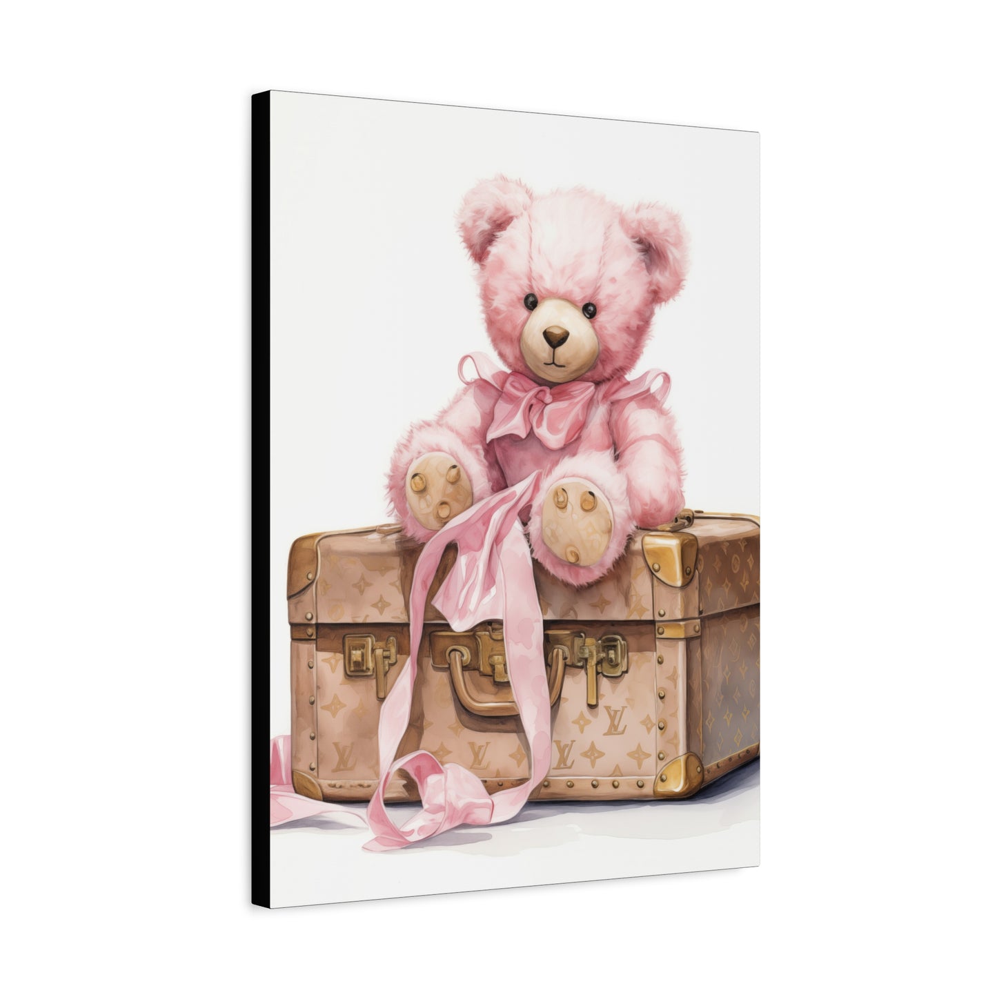 Canvas Gallery Wrap - Designer Inspired Trunk Bear Wall Art - Gold Buttons