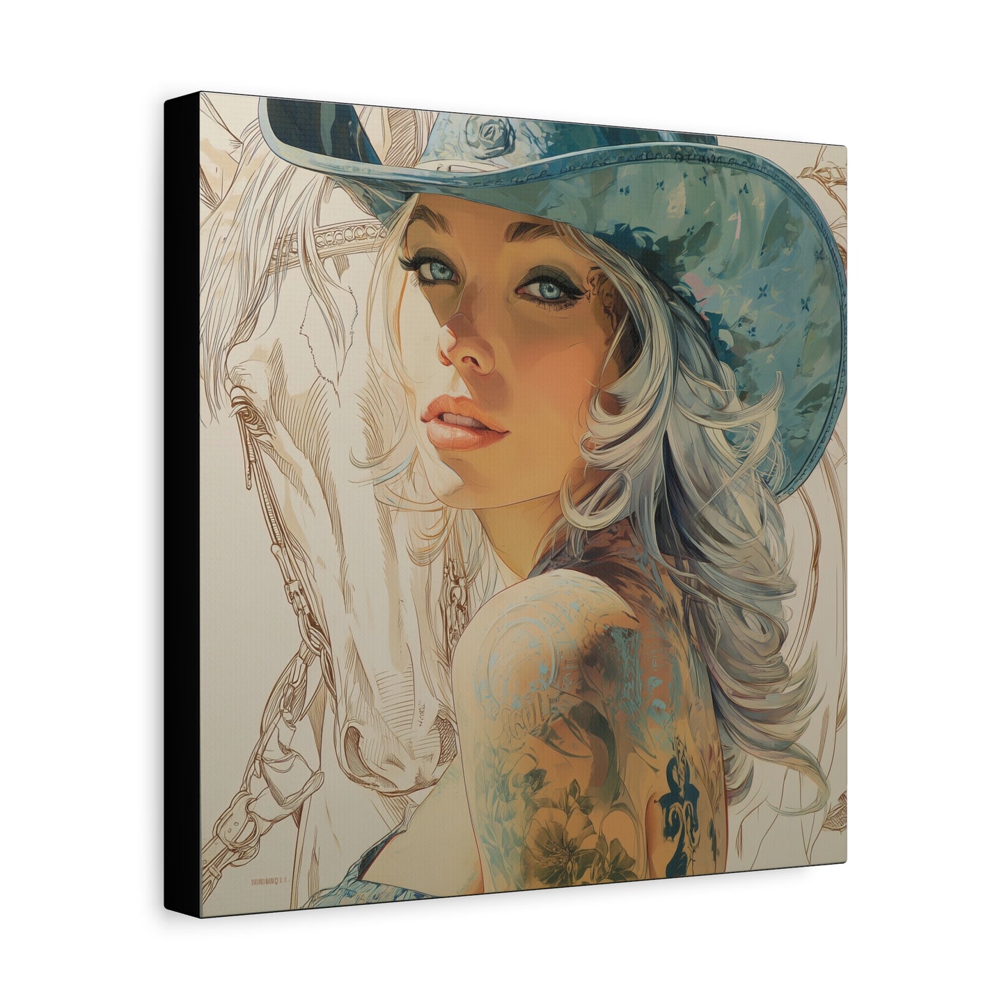 Gallery Wrapped Canvas, Wranglers and Wreckage Art Canvas, Erotic Pinup Art Canvas – Willa