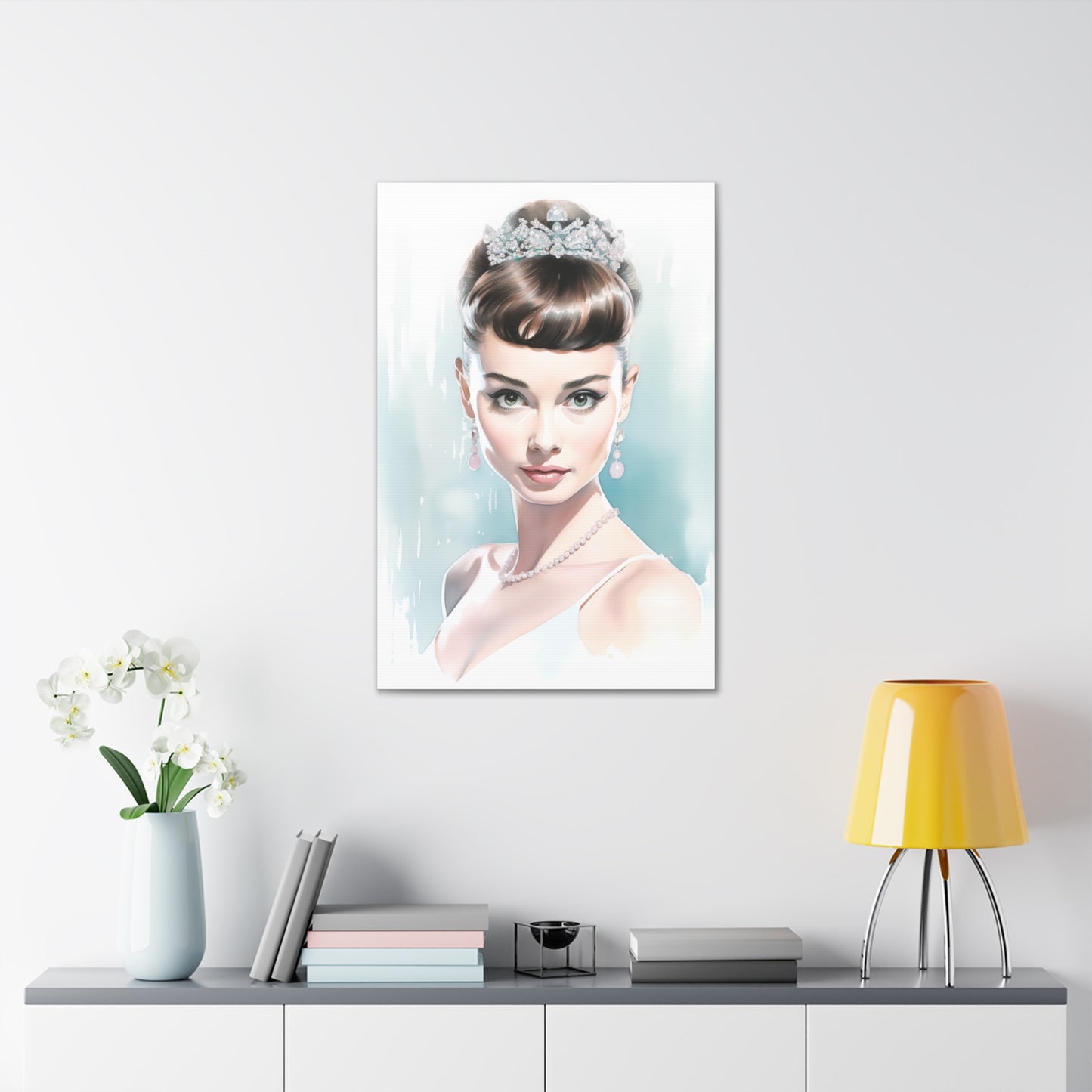 Canvas Wall Art, Gallery Wrapped Pop Art, Celebrity Wall Art – Audrey Hepburn - Robin Egg Blue