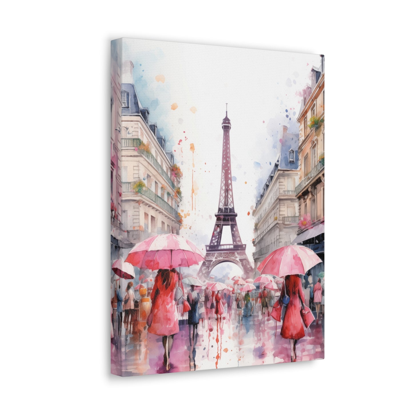 Eiffel Tower Wall Art, Paris France, Canvas Gallery Wrap - Pink Umbrellas