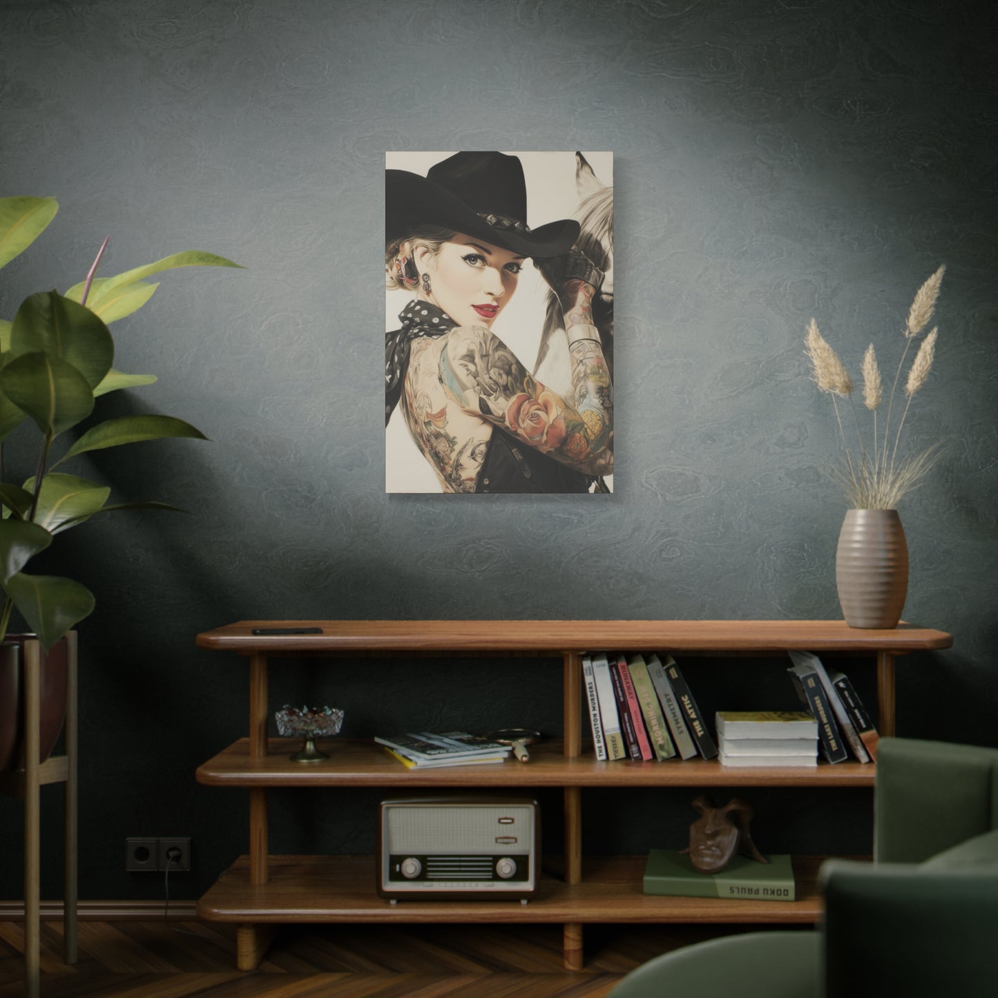 Gallery Wrapped Canvas, Wranglers and Wreckage Art Canvas, Erotic Pinup Art Canvas – Dottie