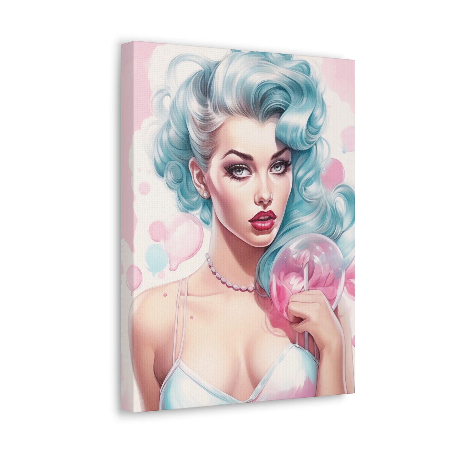 Canvas Gallery Wrapped High-Fashion Wall Art, Stylish Decor, Retro Femme Doll Pop Art – Tessa