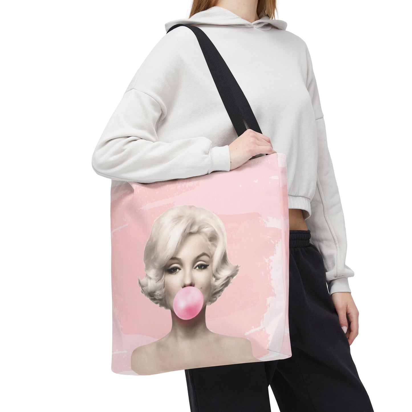 Marilyn Monroe Canvas Tote Bag, Basic Square Tote - Blond Bombshell, Pink Marilyn Monroe Bubblegum Tote