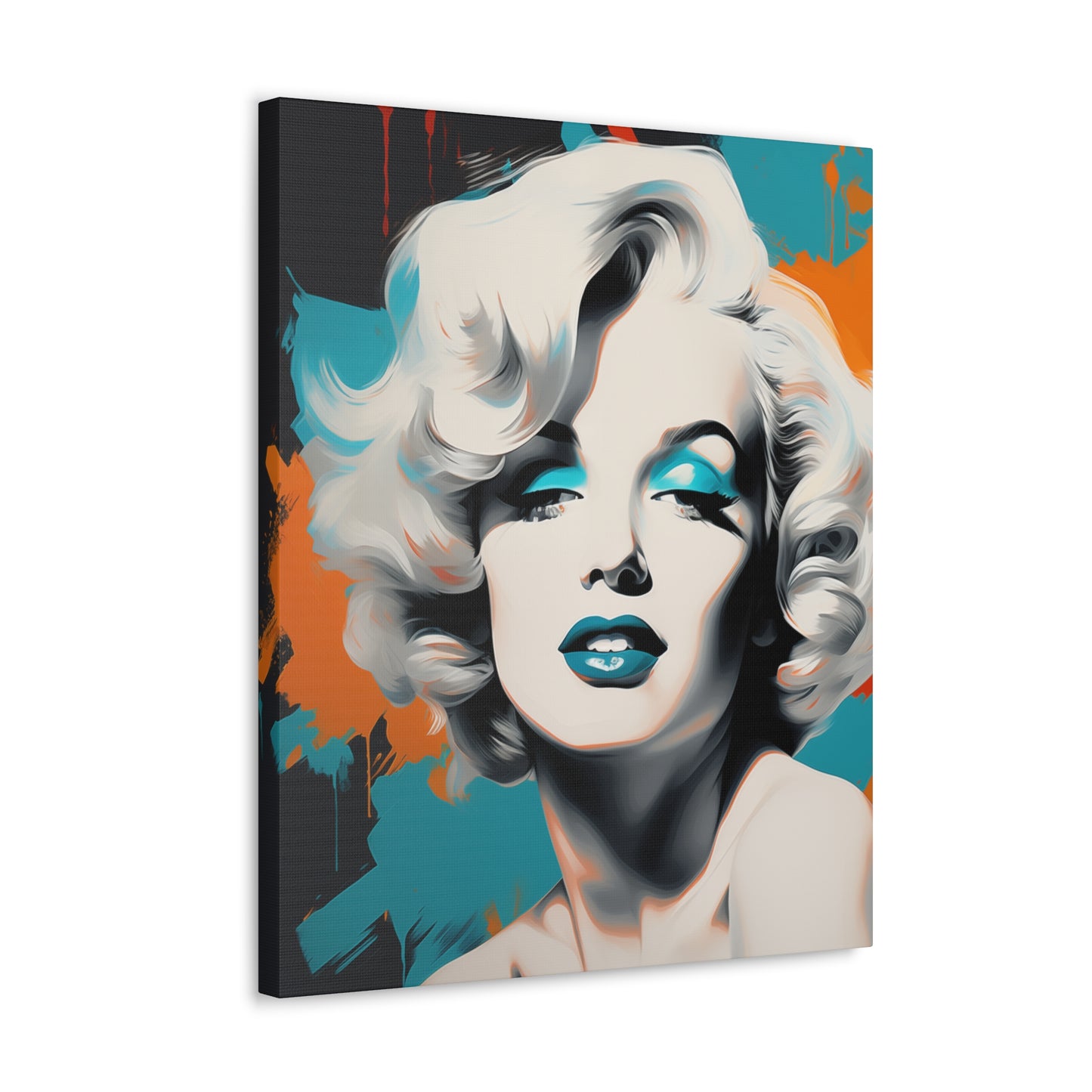 Canvas Wall Art, Gallery Wrapped Pop Art, Celebrity Wall Art – Marilyn Monroe - Orange and Teal