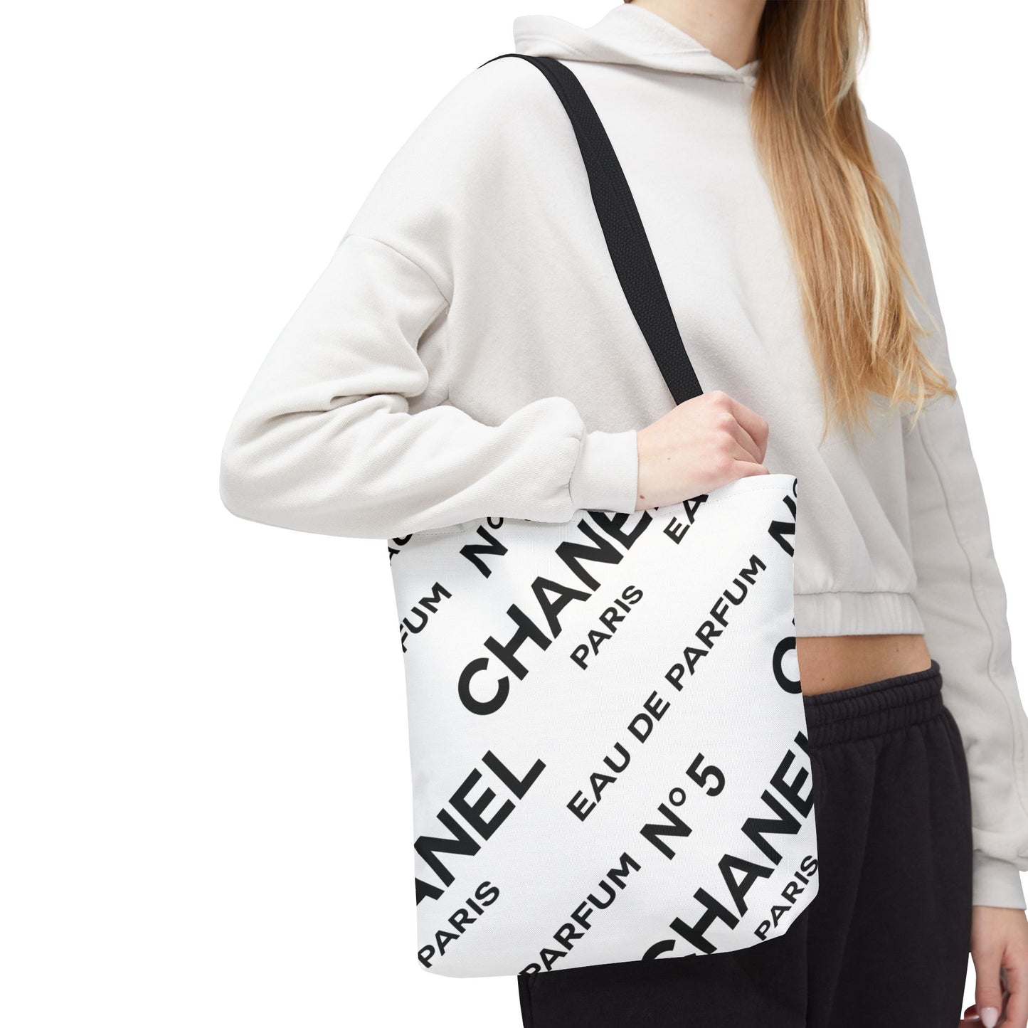 Designer Inspired Tote Bag, Utility Tote - Parfum Bottle Tote - Paris White