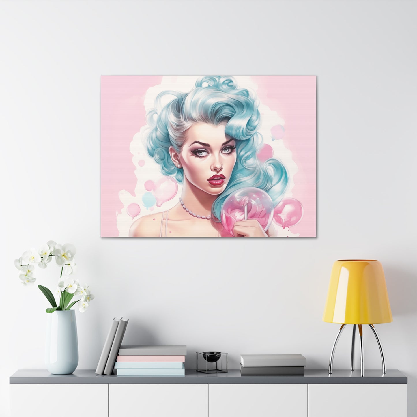 Canvas Gallery Wrapped High-Fashion Wall Art, Stylish Decor, Retro Femme Doll Pop Art – Tessa