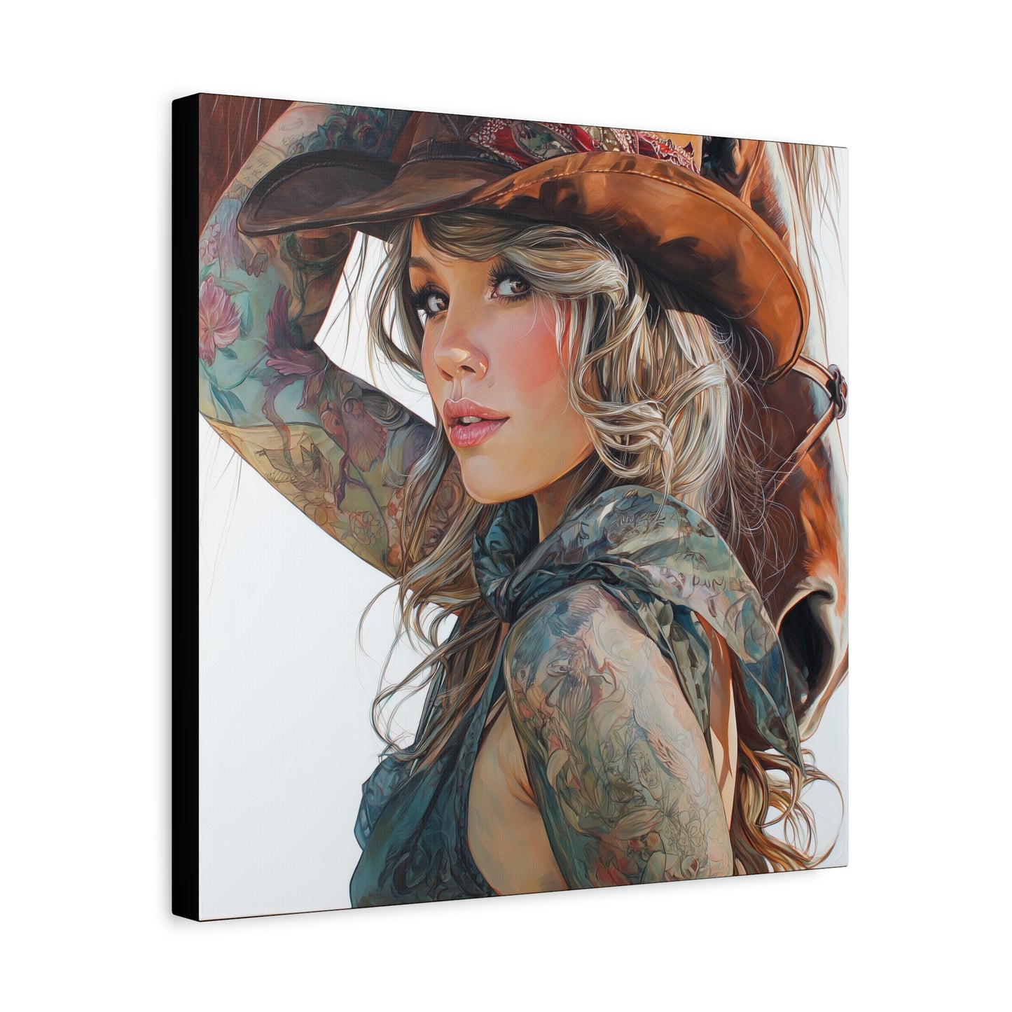 Gallery Wrapped Canvas, Wranglers and Wreckage Art Canvas, Erotic Pinup Art Canvas – Millie