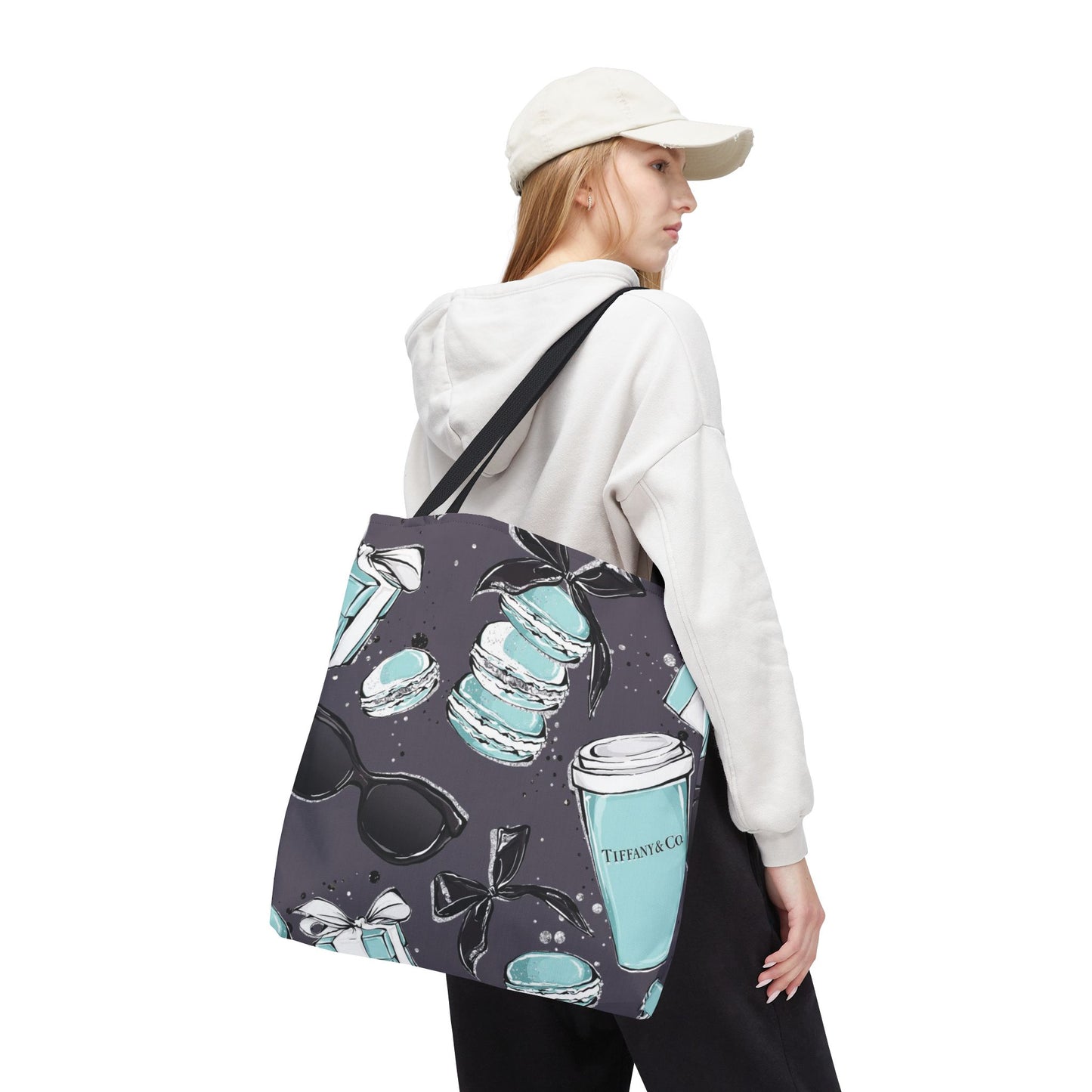 Coffee and Macarons Canvas Tote Bag, Basic Square Tote - Breakfast at Tiffany Inspired