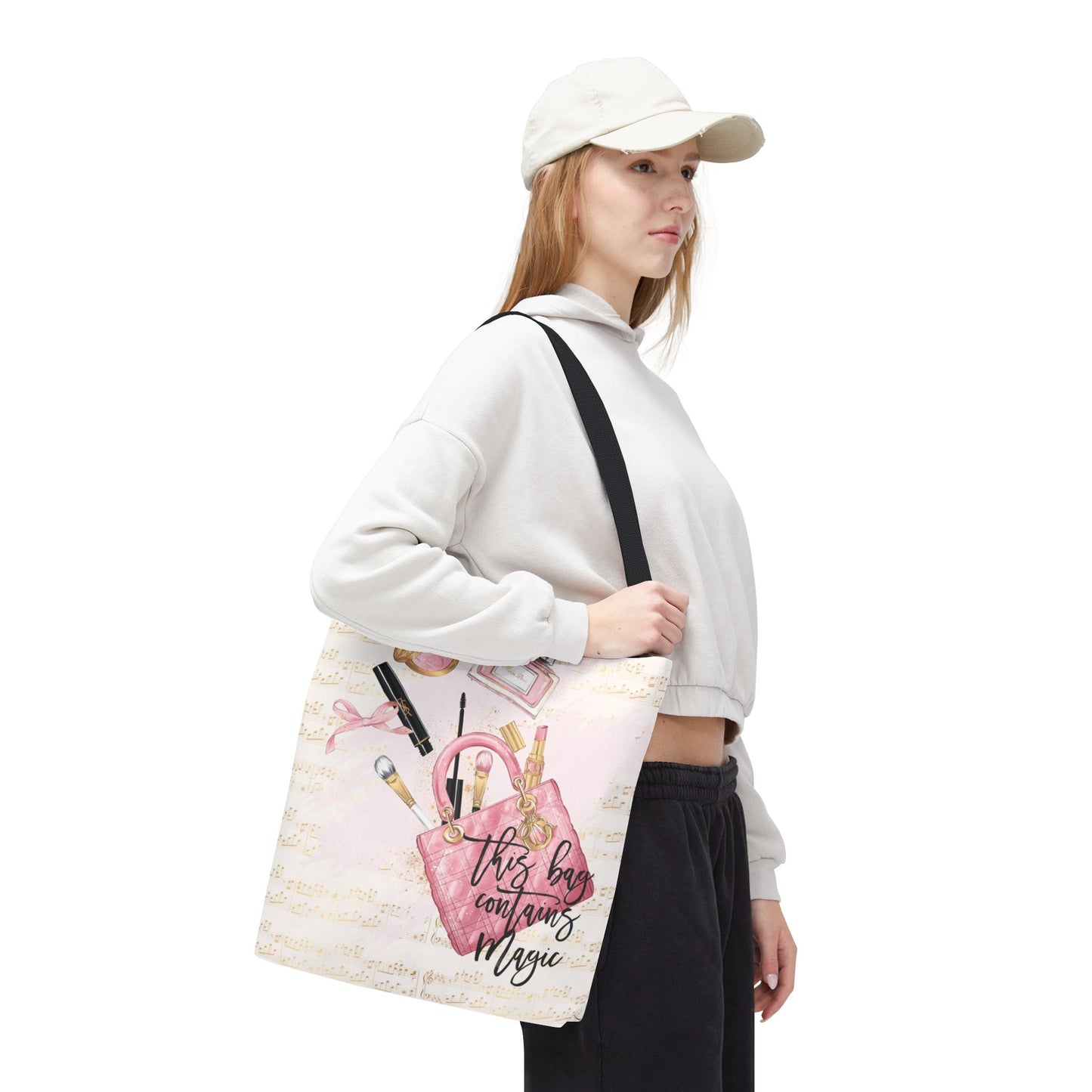 This Bag Contains Magic Tote Bag, Utility Tote - Makeup Inspired Tote - Fashion Tote - Pink D