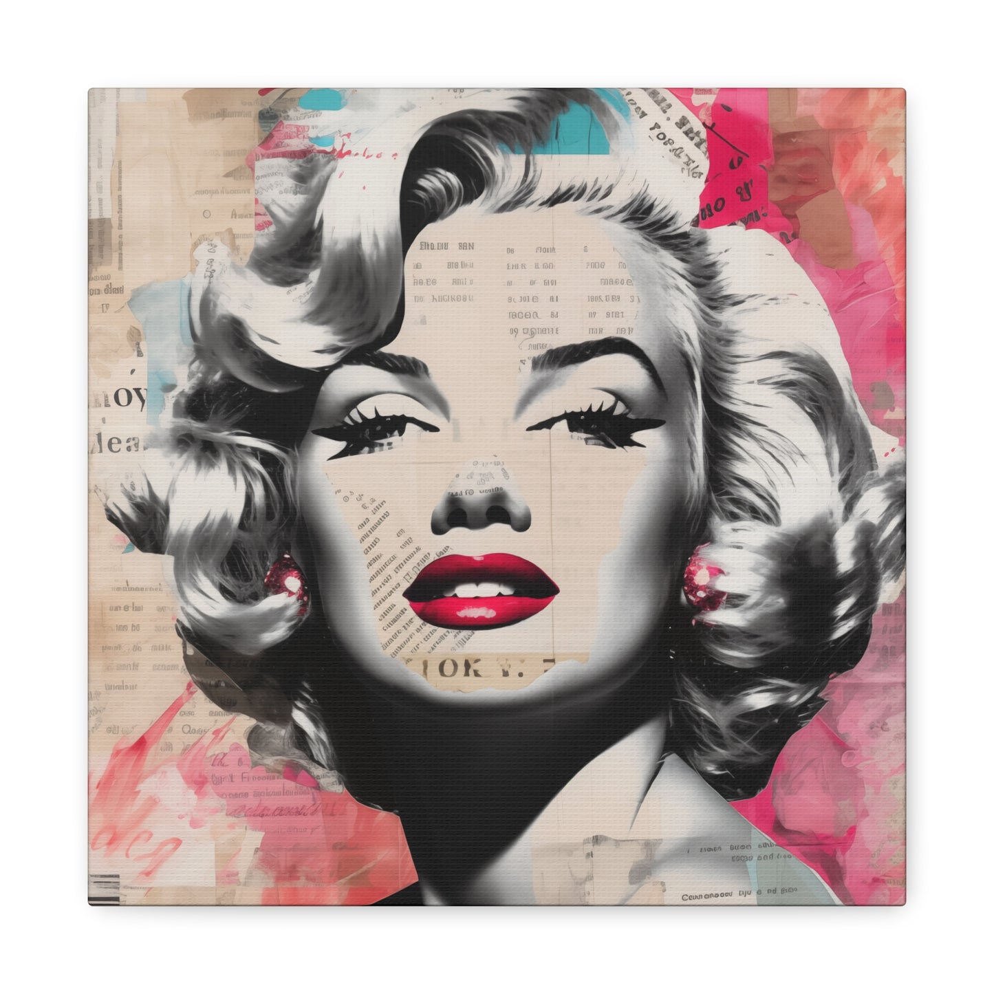 Canvas Wall Art, Gallery Wrapped Pop Art, Celebrity Wall Art – Marilyn Monroe - Newsprint