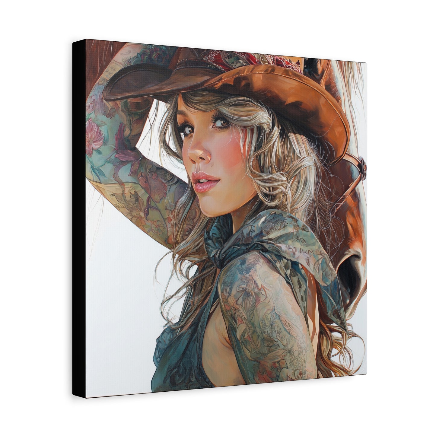 Gallery Wrapped Canvas, Wranglers and Wreckage Art Canvas, Erotic Pinup Art Canvas – Millie
