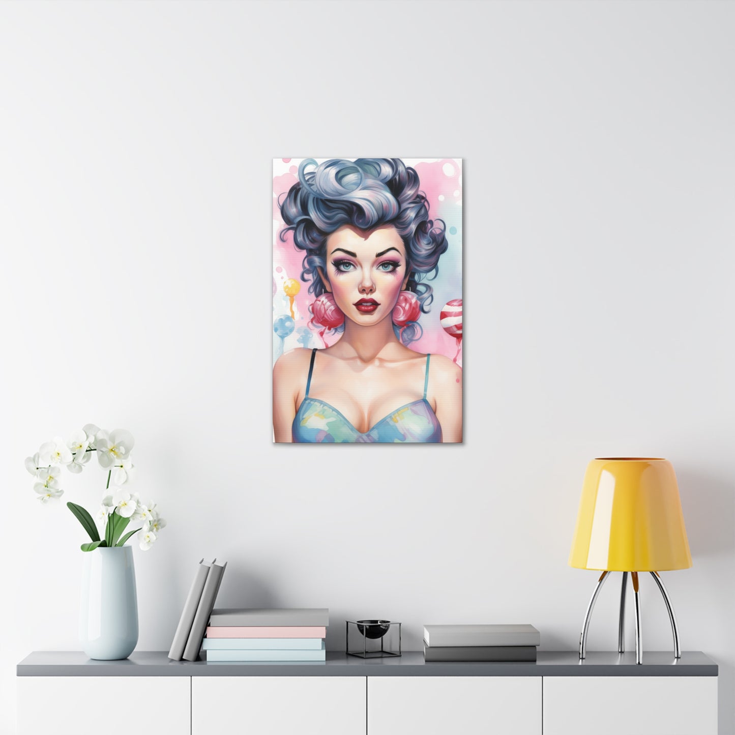 Canvas Gallery Wrapped High-Fashion Wall Art, Stylish Decor, Retro Femme Doll Pop Art – Poppy
