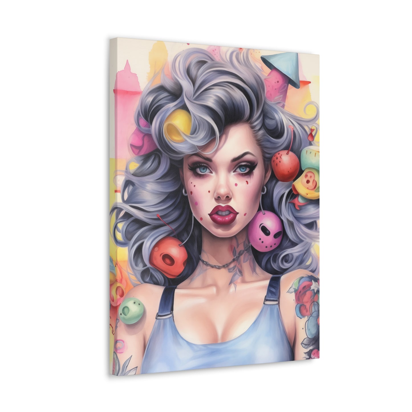 Gallery Wrapped Canvas, Tattooed Beauty, Femme Doll Pop Art Canvas – Lila