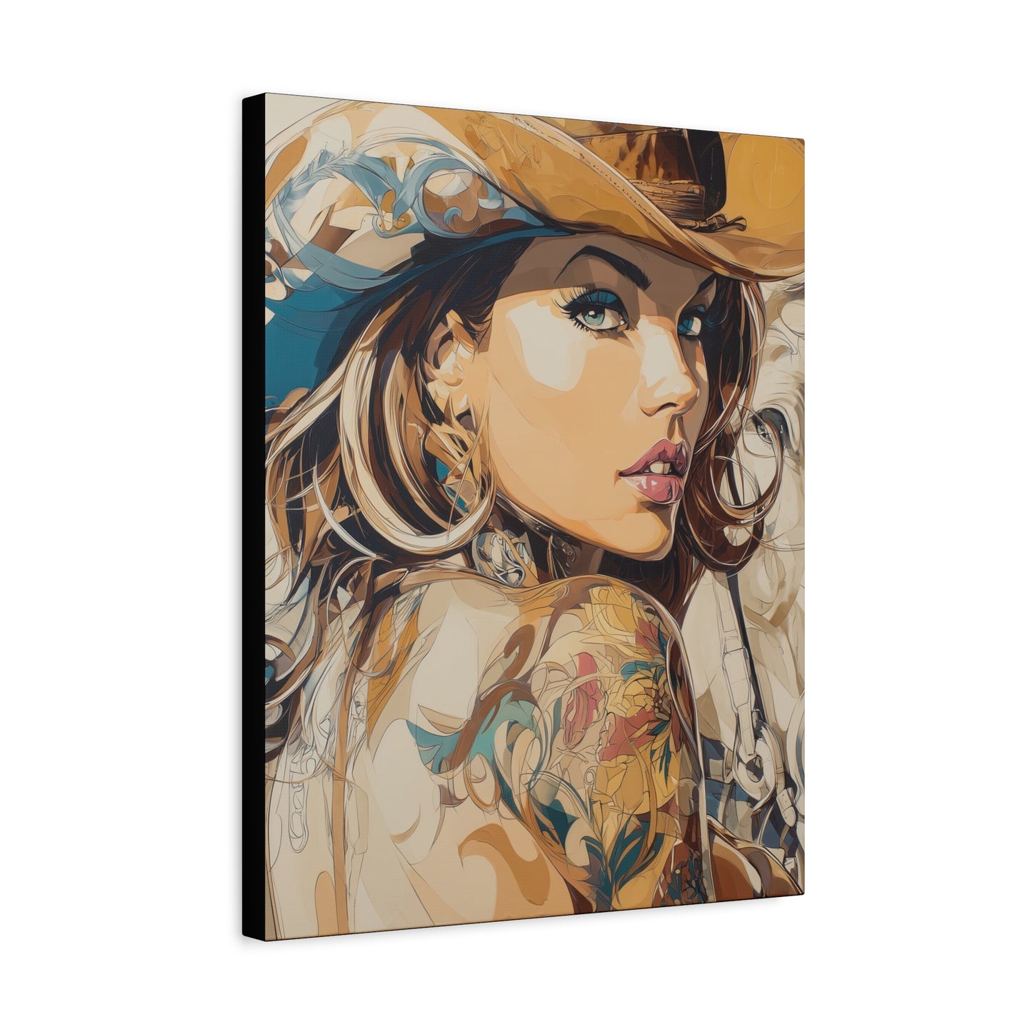 Gallery Wrapped Canvas, Wranglers and Wreckage Art Canvas, Erotic Pinup Art Canvas – Tessa