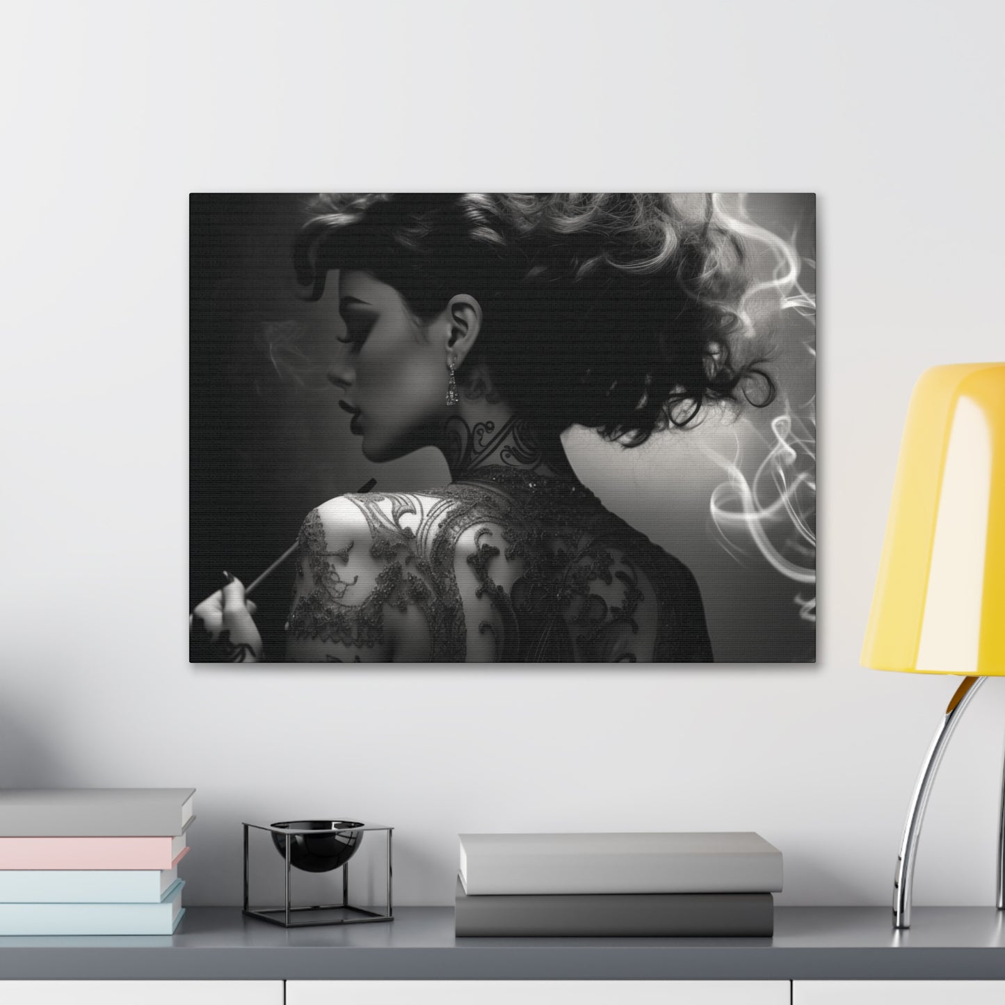 Canvas Gallery Wrap - Black and White Photography - Tattooed and Smoking