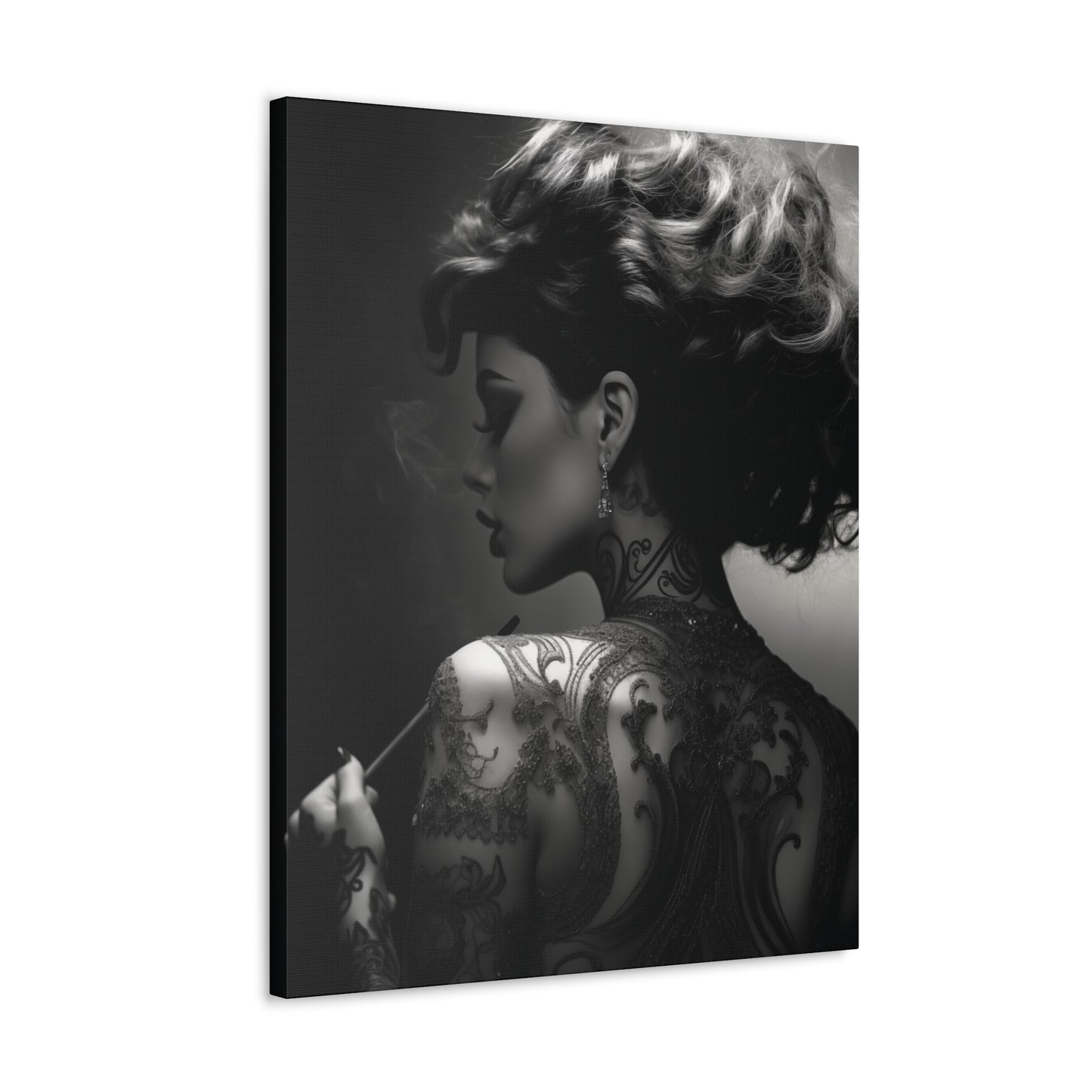 Canvas Gallery Wrap - Black and White Photography - Tattooed and Smoking