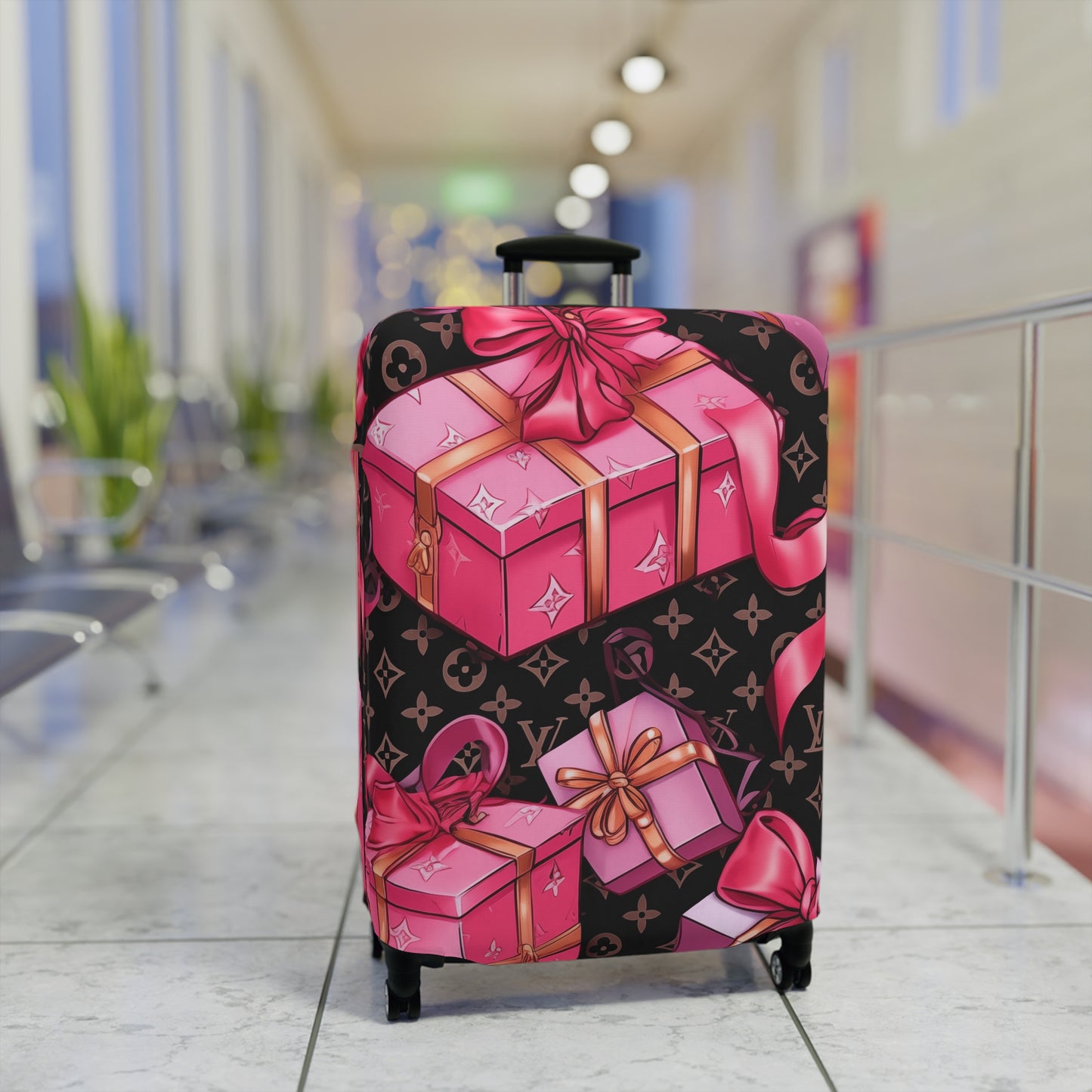 Designer Inspired Luggage Cover - LV Hot Pink