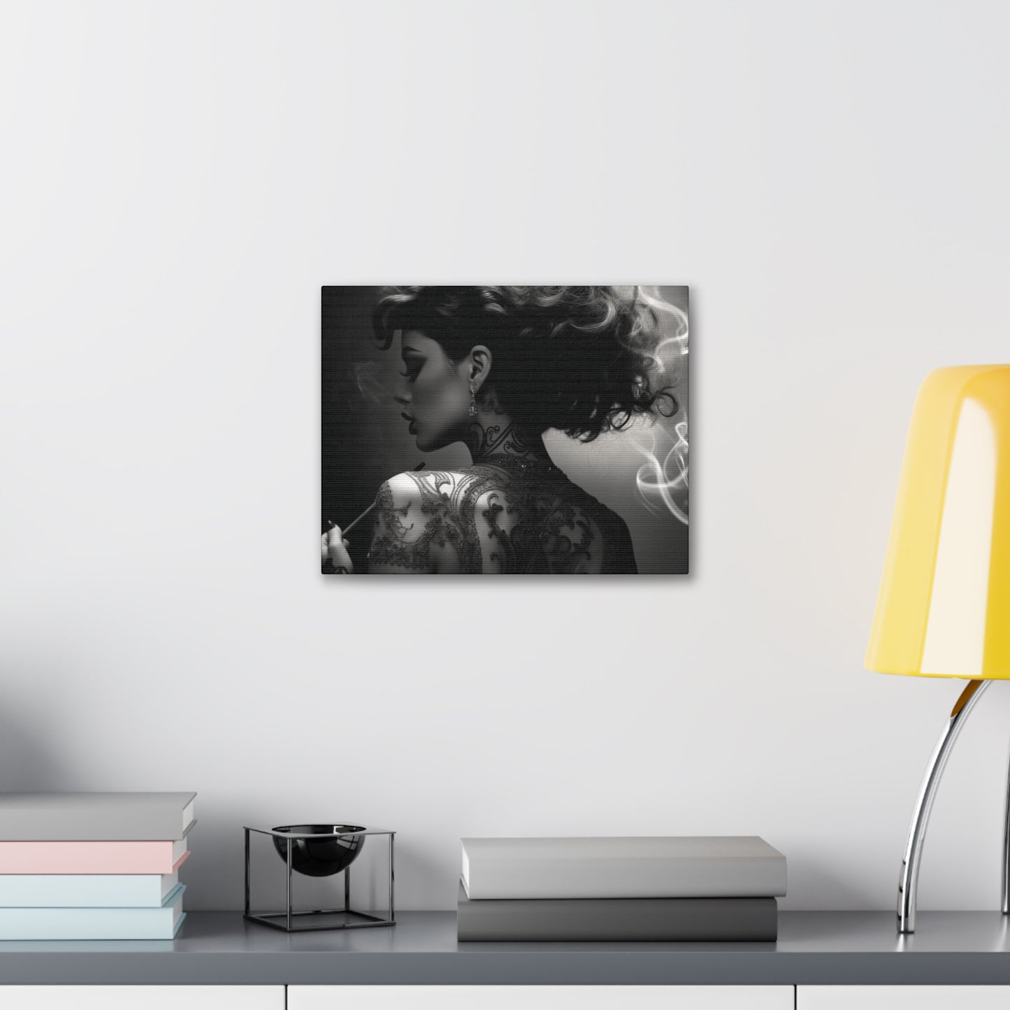 Canvas Gallery Wrap - Black and White Photography - Tattooed and Smoking
