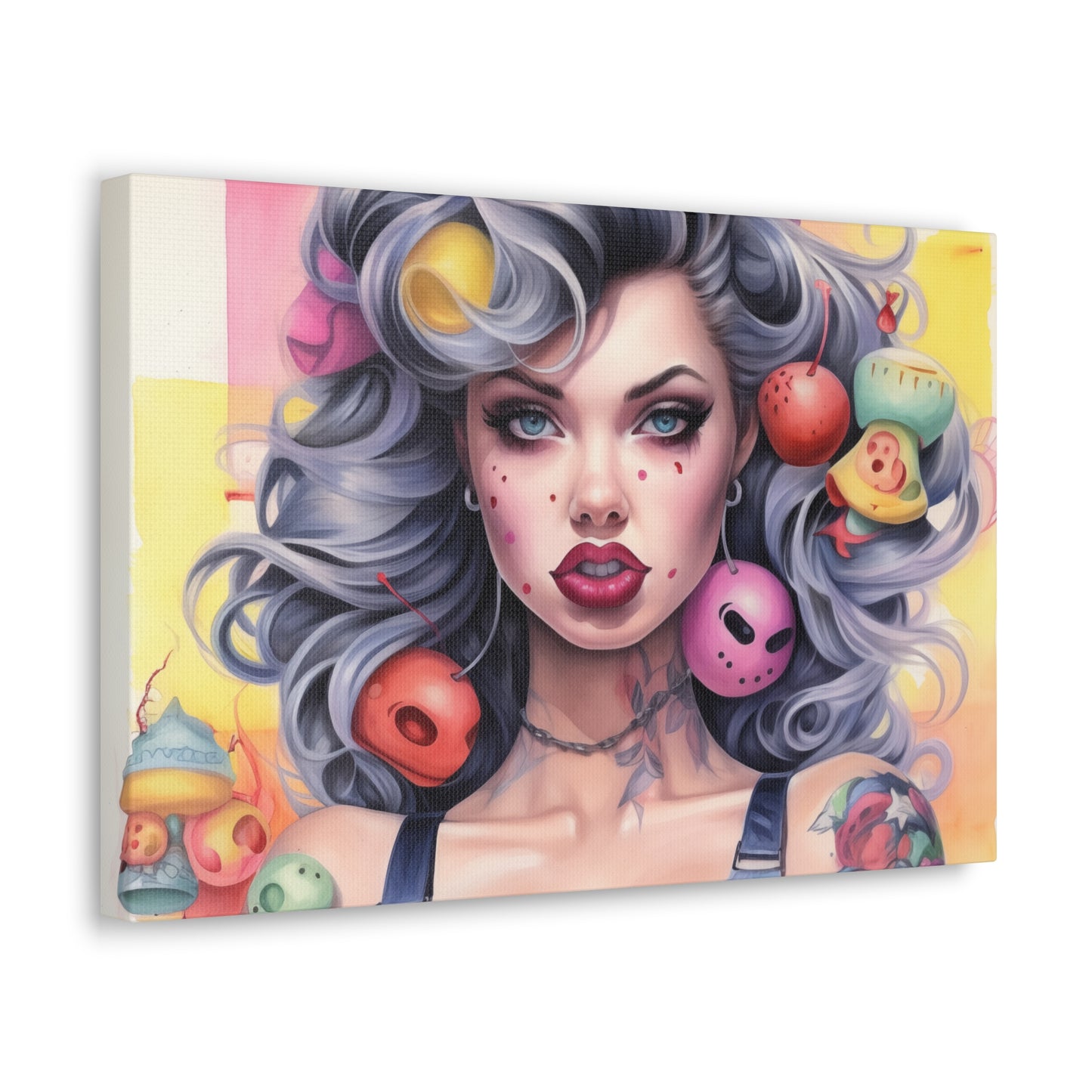 Gallery Wrapped Canvas, Tattooed Beauty, Femme Doll Pop Art Canvas – Lila