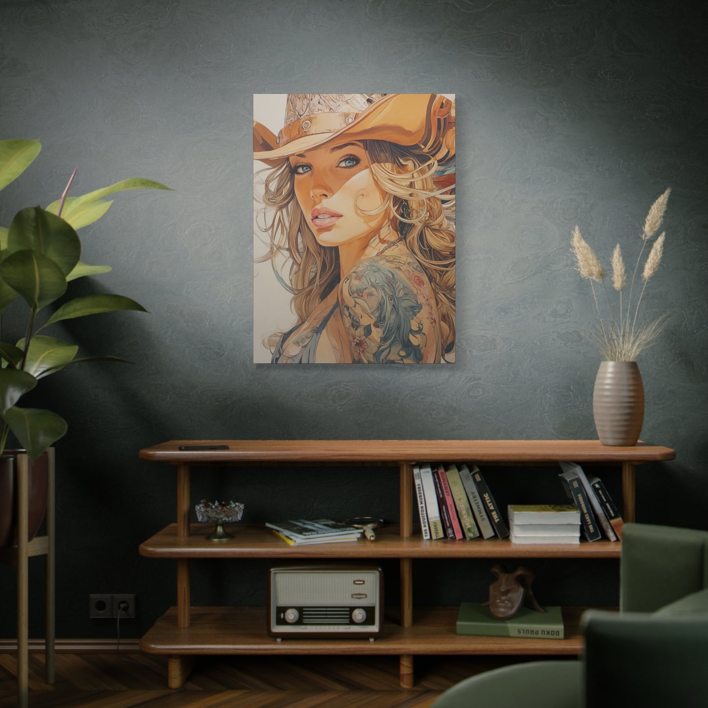 Gallery Wrapped Canvas, Wranglers and Wreckage Art Canvas, Erotic Pinup Art Canvas – Annie