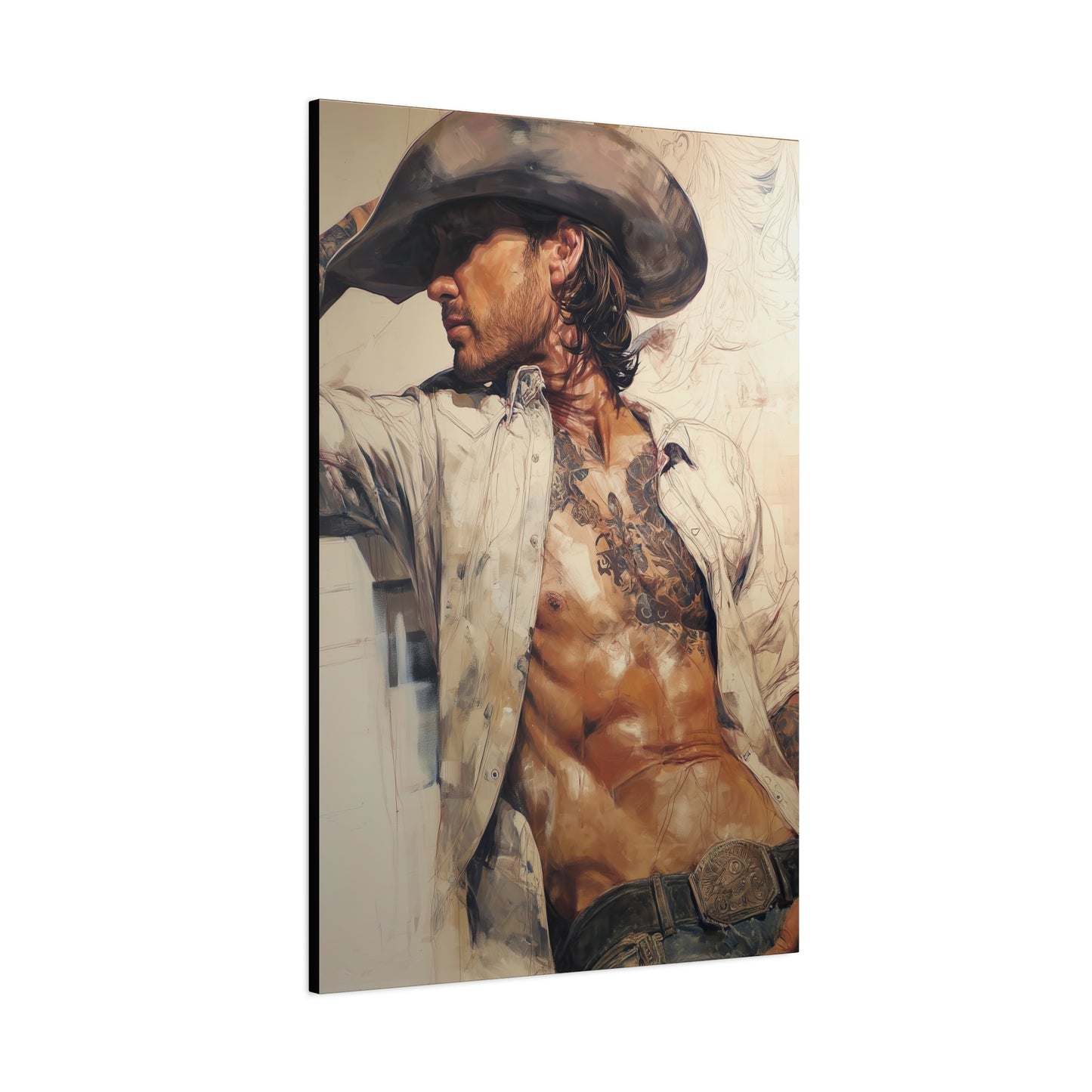 Gallery Wrapped Canvas, Wranglers and Wreckage Art Canvas, Erotic Pinup Art Canvas – Wyatt