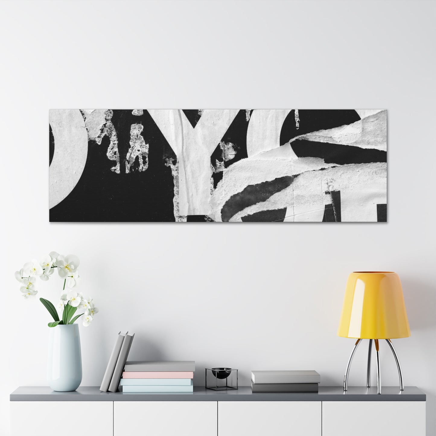 Canvas Wall Art, Gallery Wrapped Urban Street Art, Abstract Torn Poster Street Art - Black and White YO