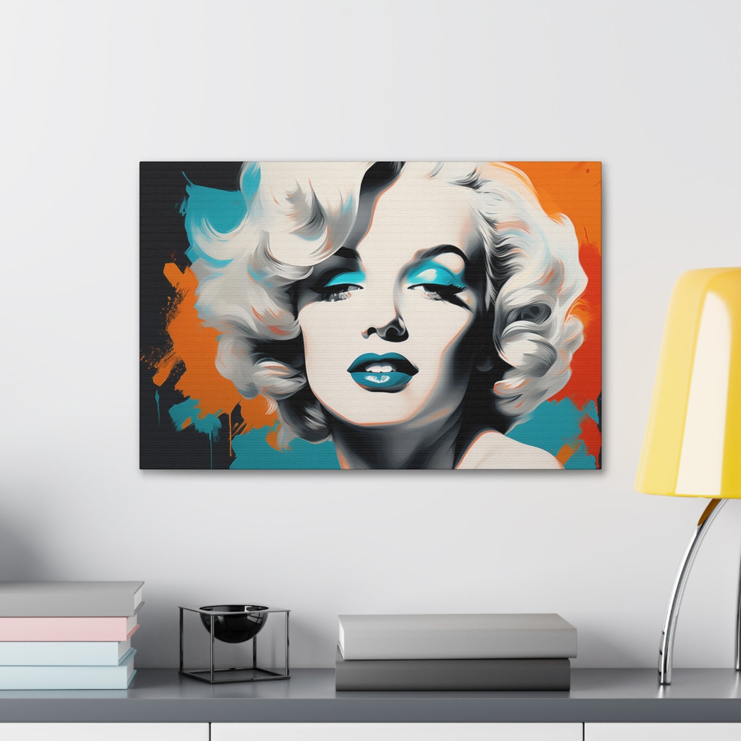 Canvas Wall Art, Gallery Wrapped Pop Art, Celebrity Wall Art – Marilyn Monroe - Orange and Teal
